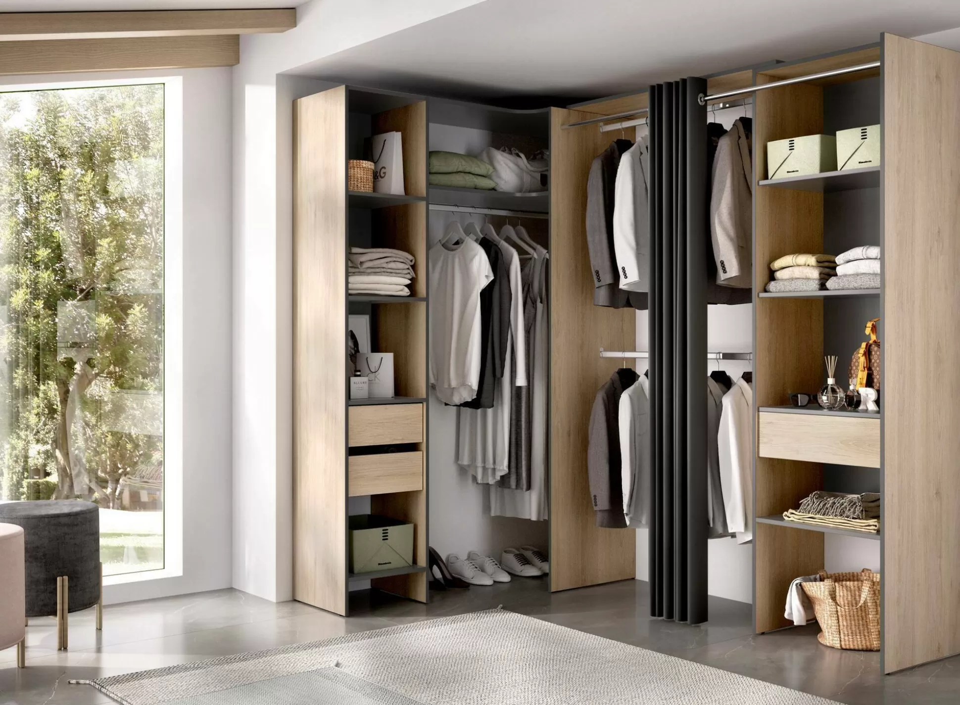Dmora Altri Guardaroba<Guardaroba grande Pali, 214x141 h205 cm, Antracite e Rovere