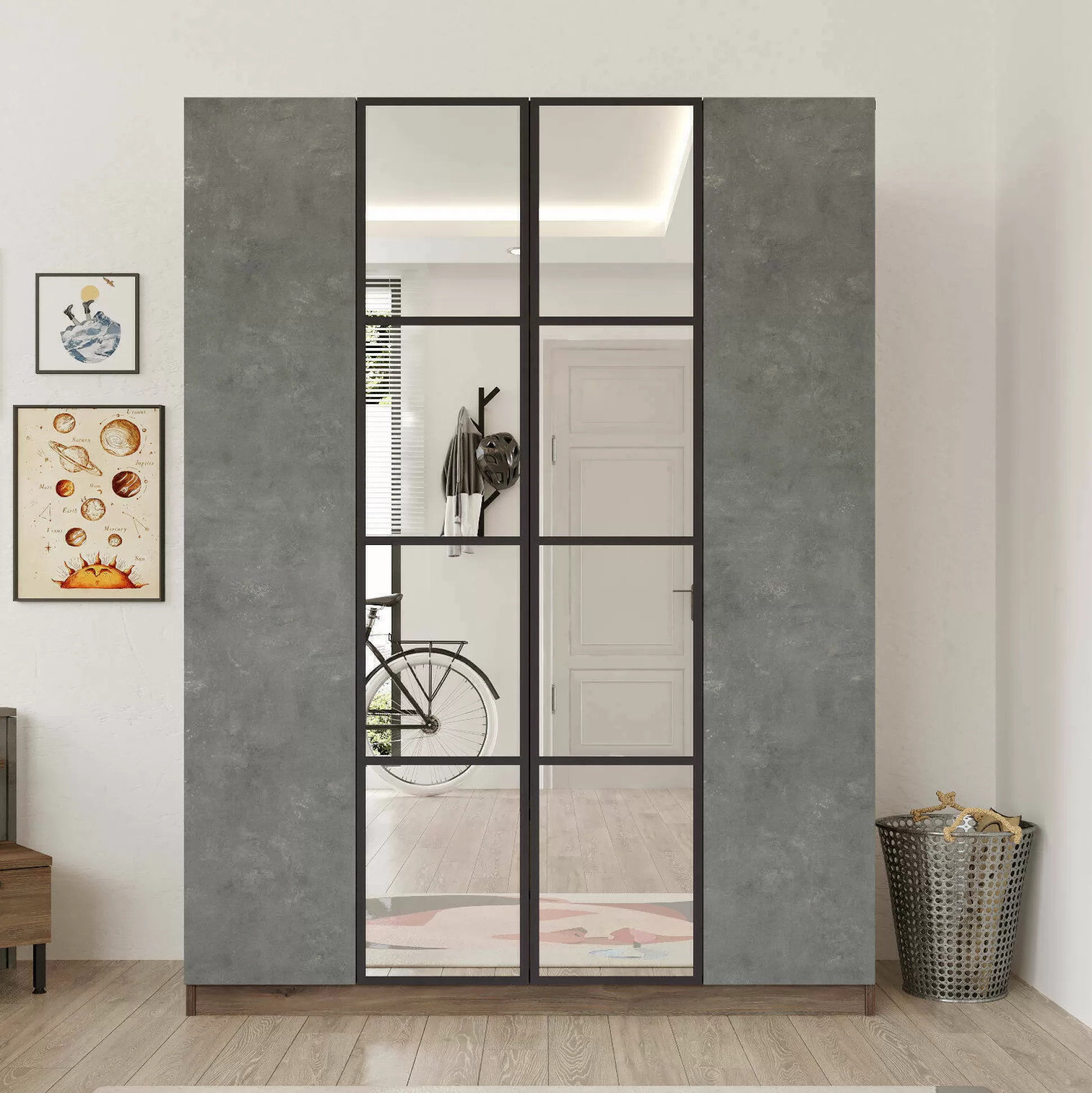 Dmora Altri Guardaroba<Guardaroba grande Phet, 138x50 h184 cm, Marrone e Grigio