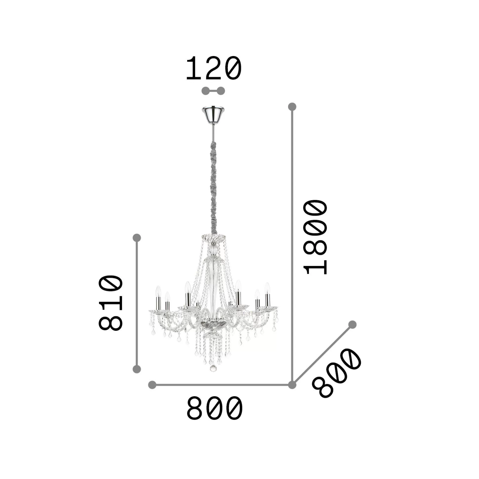Dmora Lampade A Sospensione<Ideal-Lux - Lampada a sospensione AMADEUS SP8, 80 x 80 x h106 cm,
