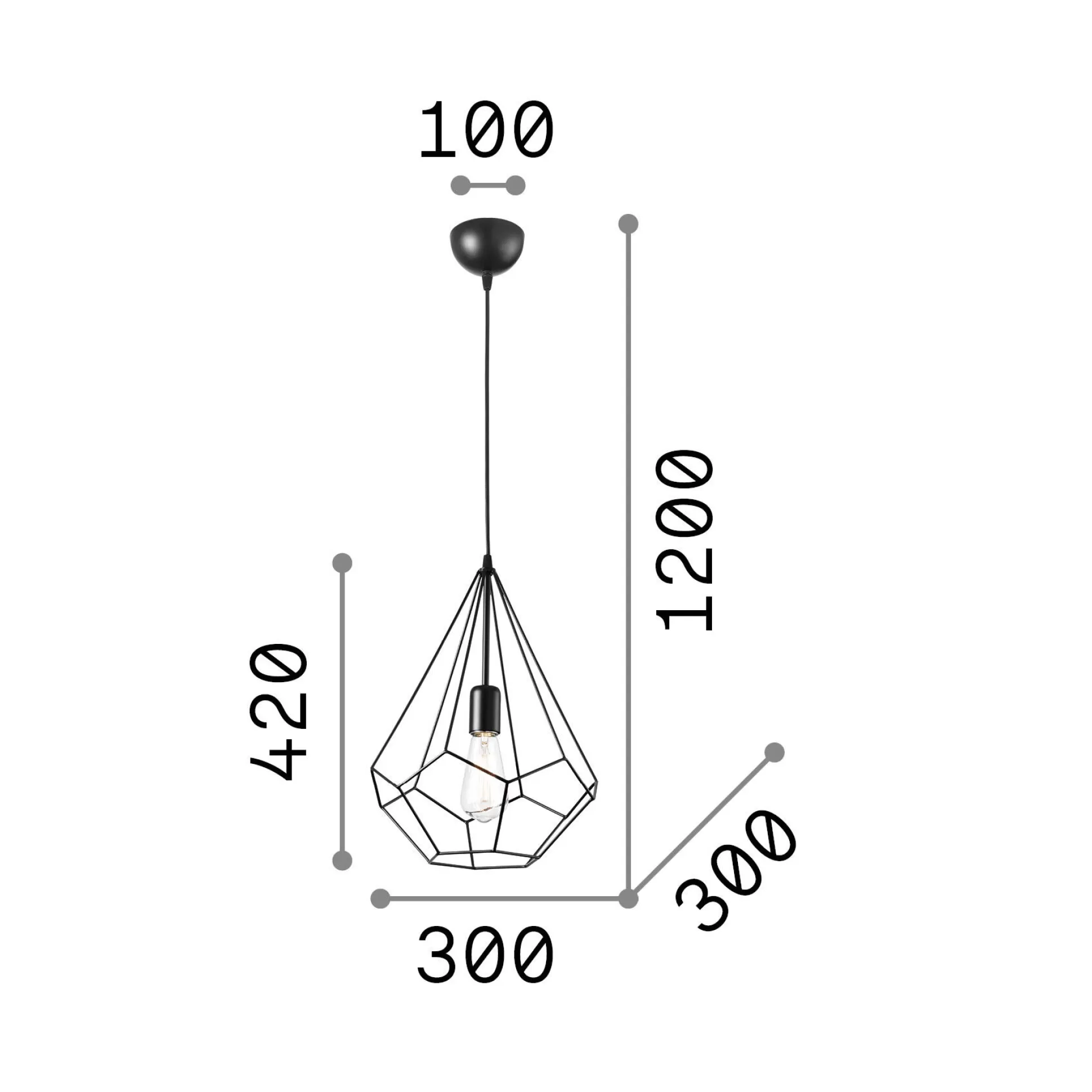 Dmora Lampade A Sospensione<Ideal-Lux - Lampada a sospensione AMPOLLA-3 SP1 , Made in Italy, 30 x 30 x h67 cm,