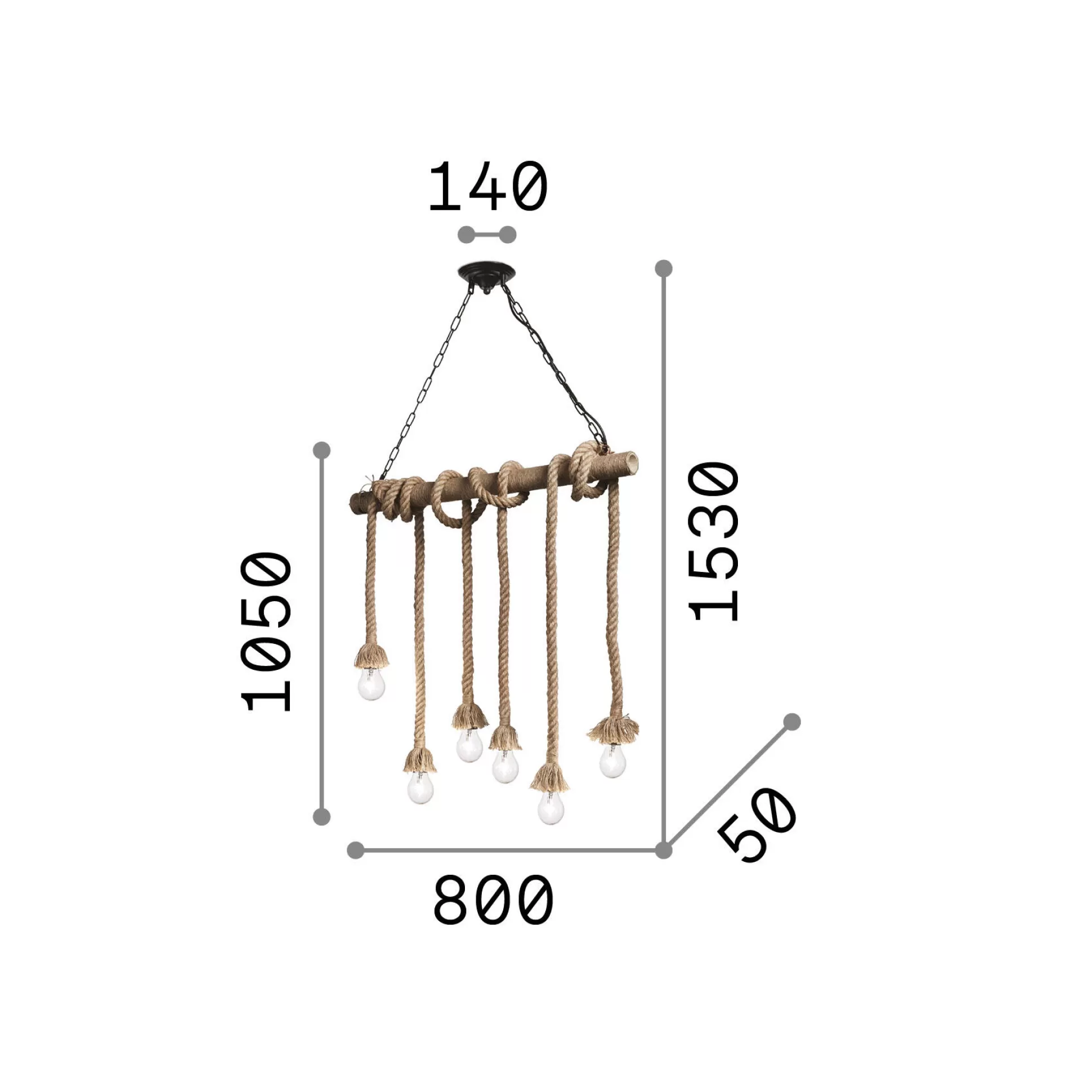 Dmora Lampade A Sospensione<Ideal-Lux - Lampada a sospensione CANAPA SP6, 80 x 5 x h130 cm,