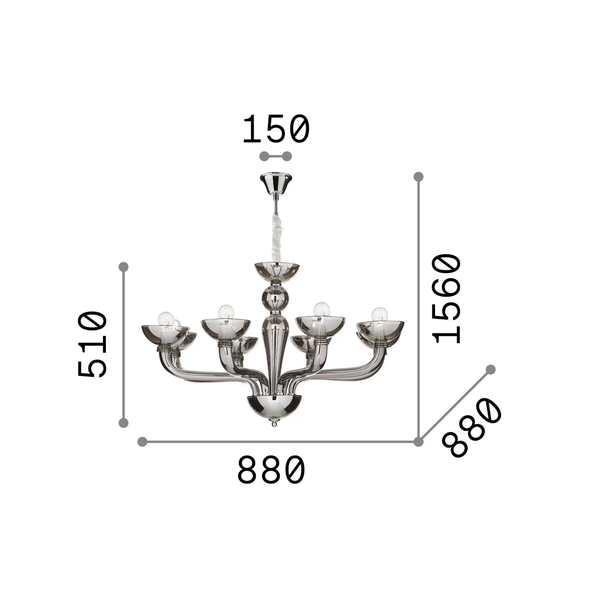 Dmora Lampade A Sospensione<Ideal-Lux - Lampada a sospensione CASANOVA SP8 , 88 x 88 x h76 cm,