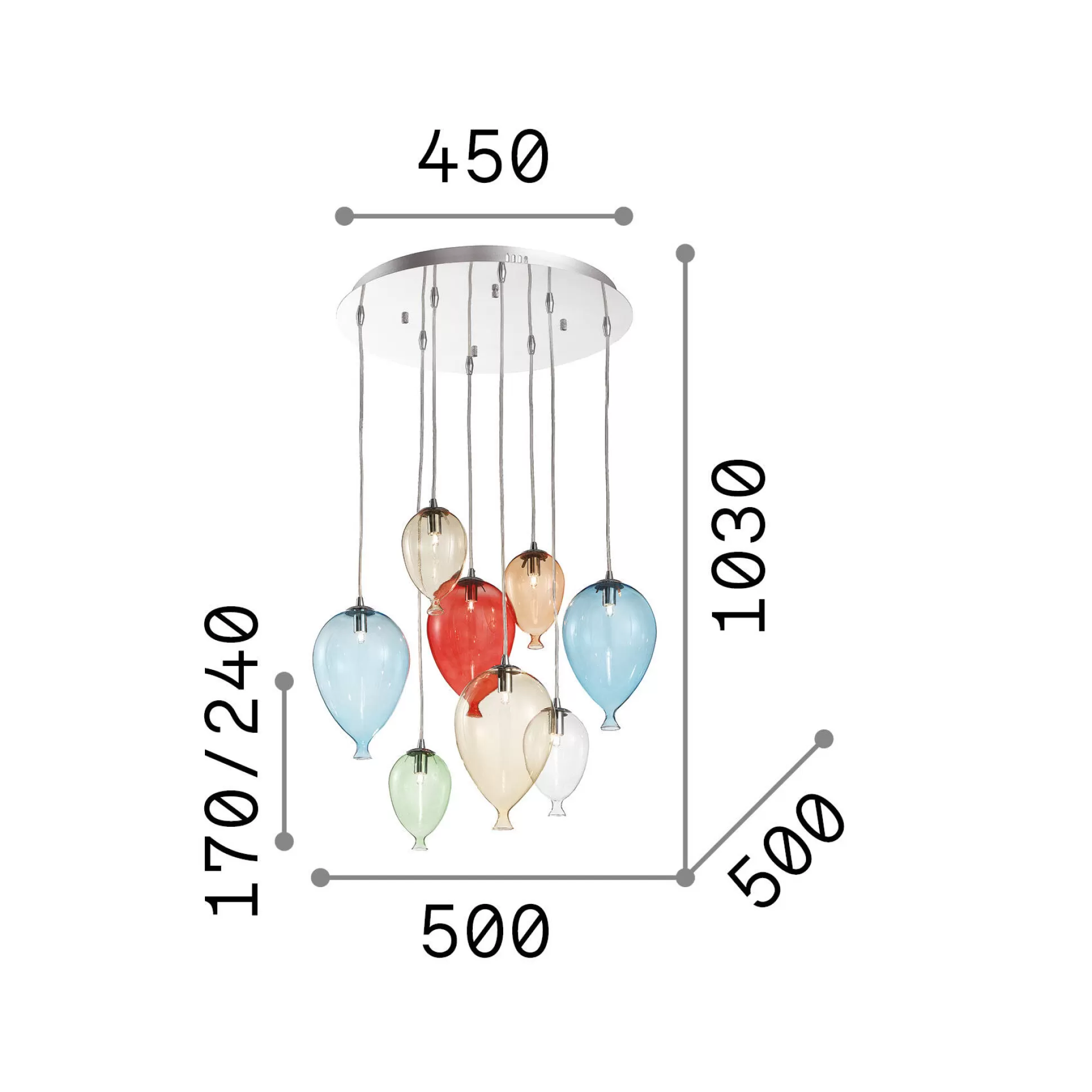 Dmora Lampade A Sospensione<Ideal-Lux - Lampada a sospensione CLOWN SP8 COLOR, 50 x 50 x h49 cm,
