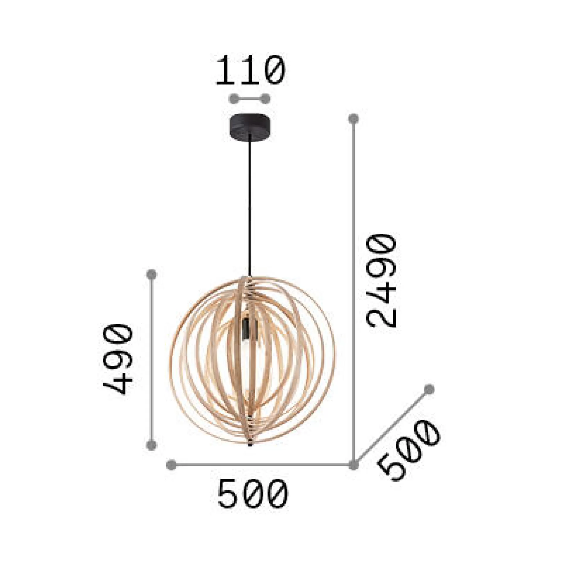 Dmora Lampade A Sospensione<Ideal-Lux - Lampada a sospensione DISCO SP1 LEGNO, 50 x 50 x h74 cm,