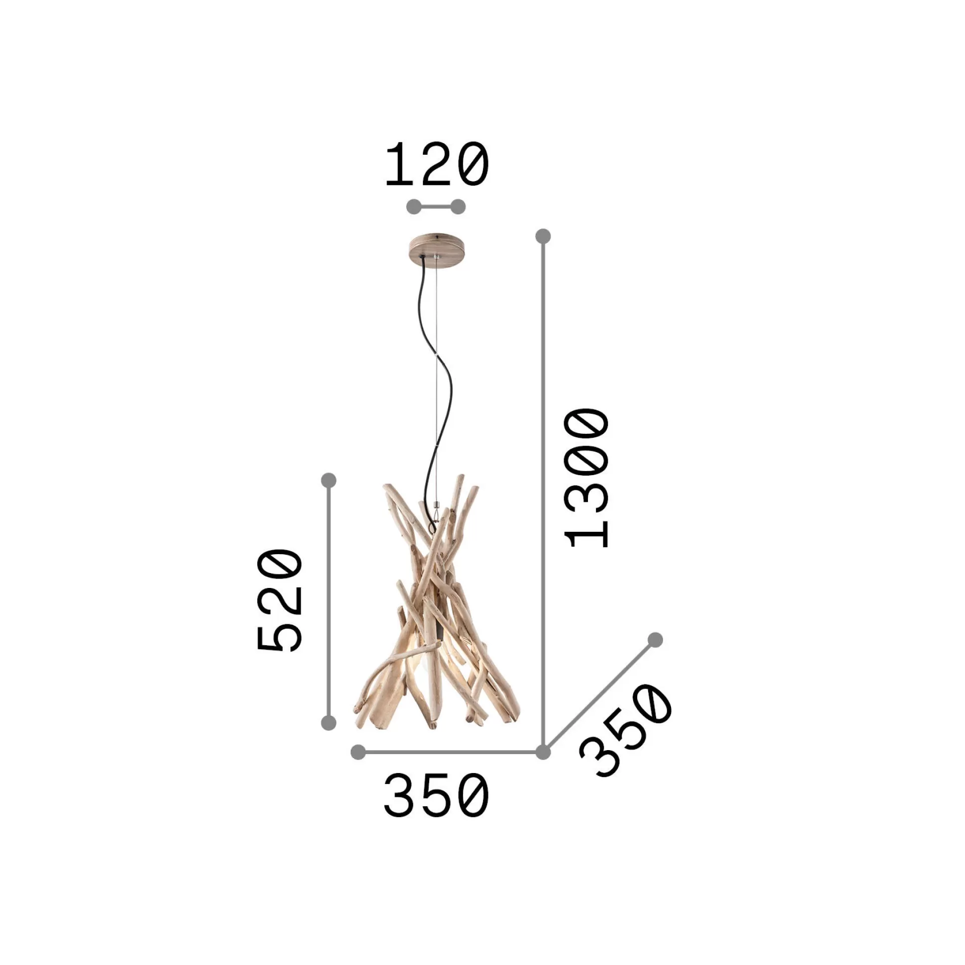 Dmora Lampade A Sospensione<Ideal-Lux - Lampada a sospensione DRIFTWOOD SP1, 35 x 35 x h77 cm,