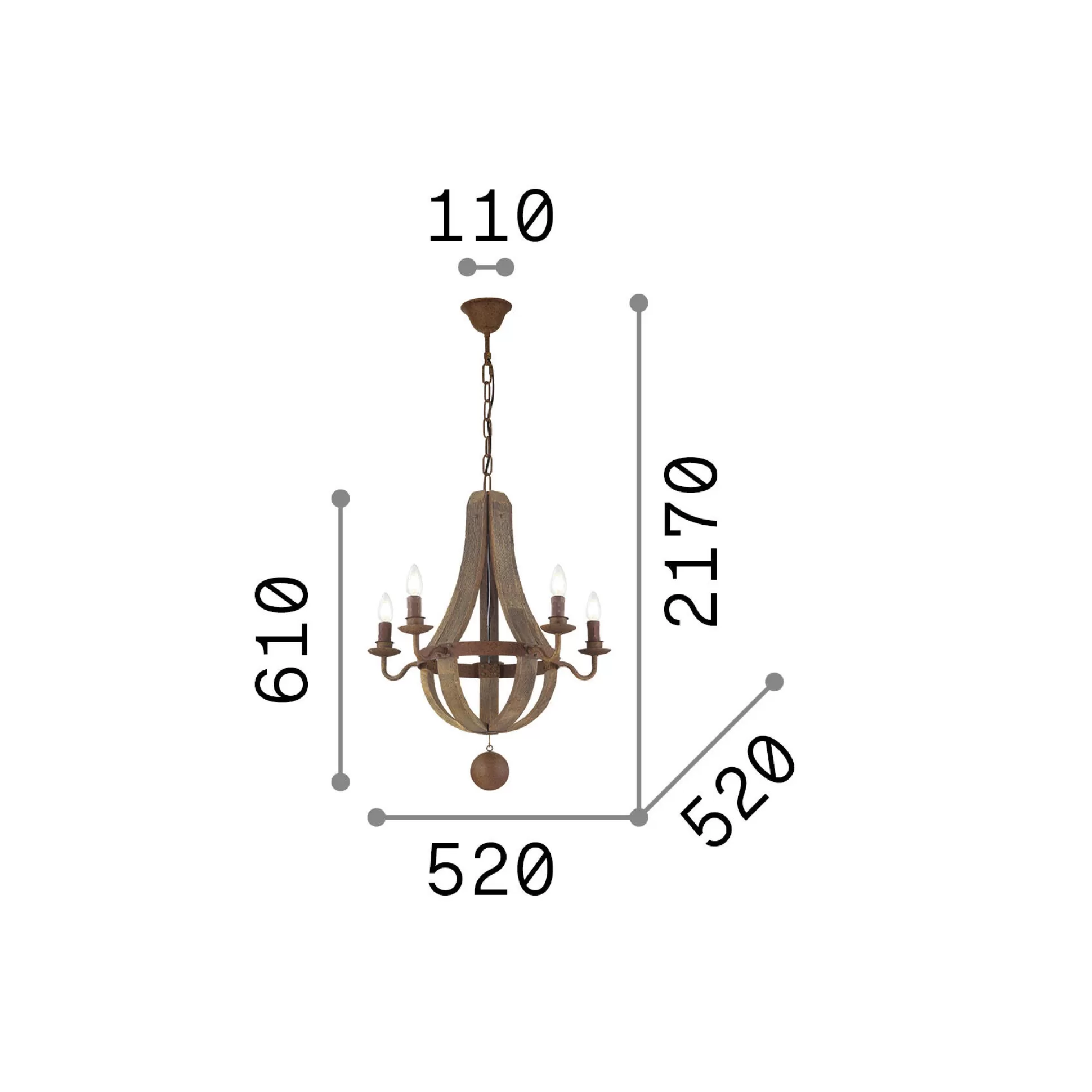 Dmora Lampade A Sospensione<Ideal-Lux - Lampada a sospensione MILLENNIUM SP5, 52 x 52 x h86 cm,