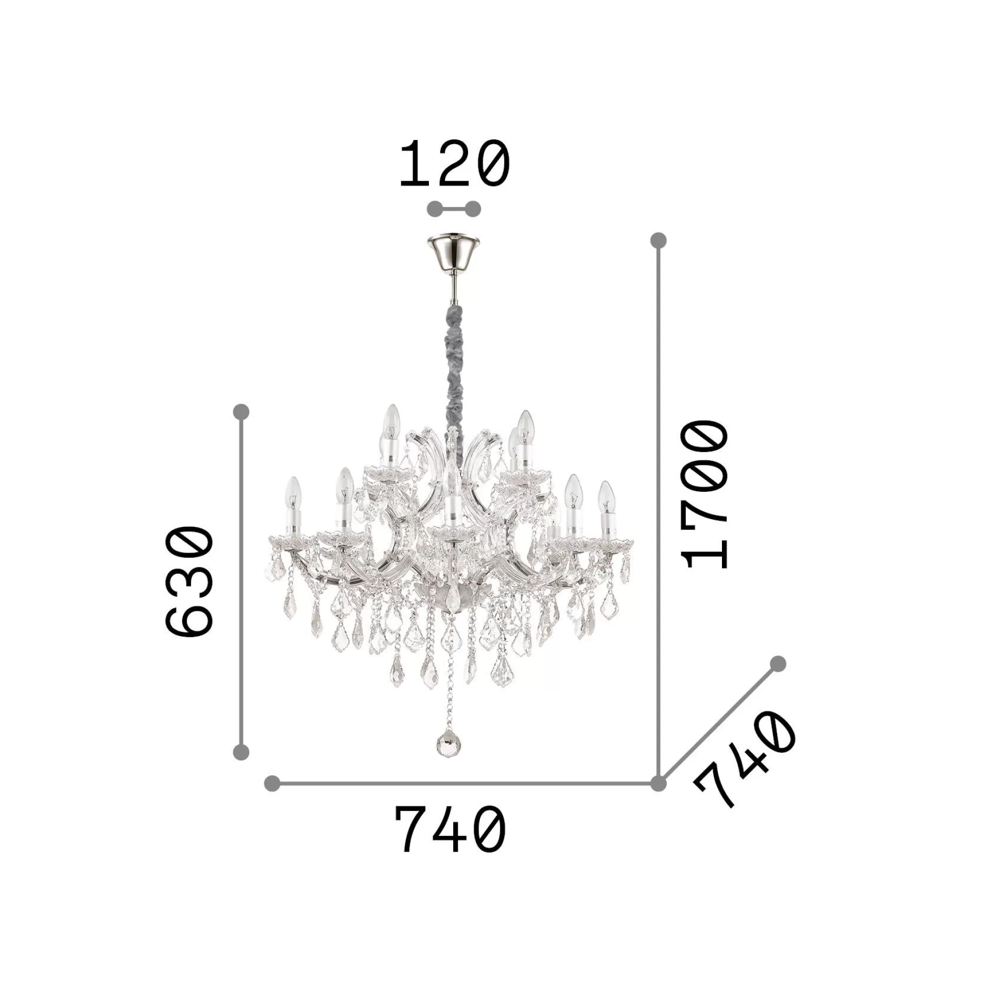 Dmora Lampade A Sospensione<Ideal-Lux - Lampada a sospensione NAPOLEON SP12 , 74 x 74 x h88 cm,