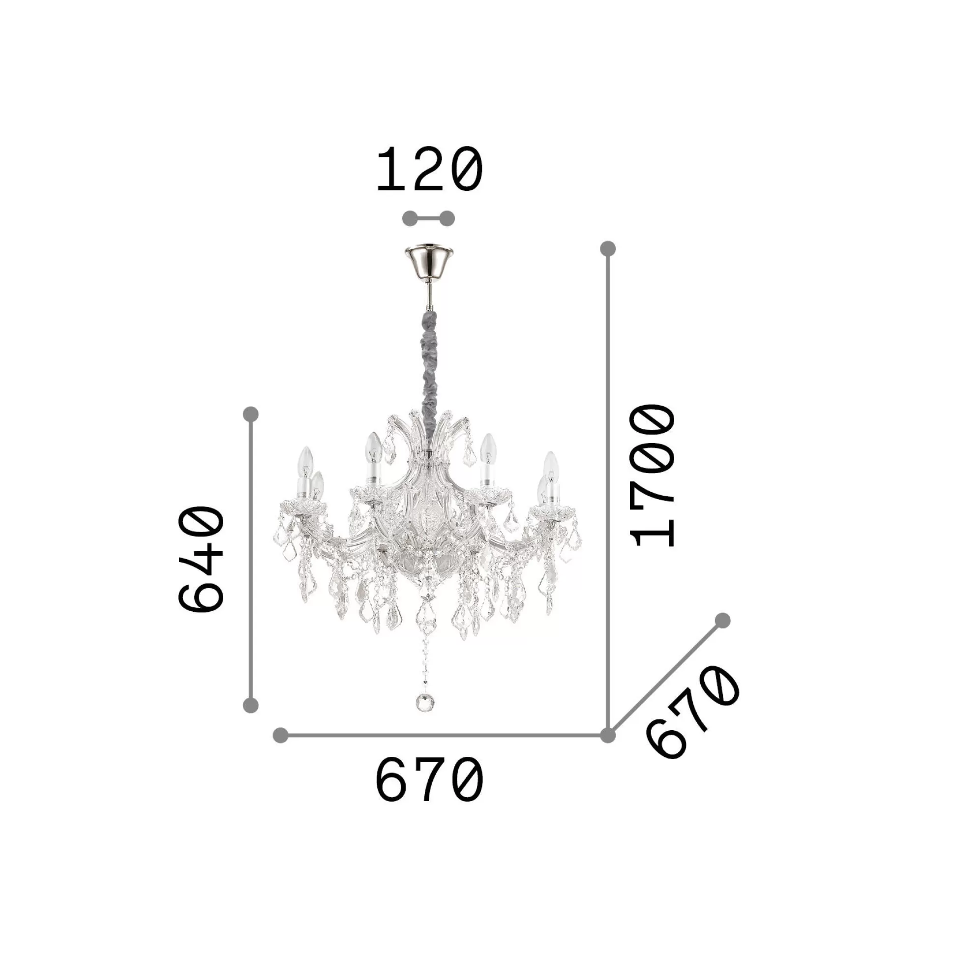 Dmora Lampade A Sospensione<Ideal-Lux - Lampada a sospensione NAPOLEON SP8 , 67 x 67 x h89 cm,