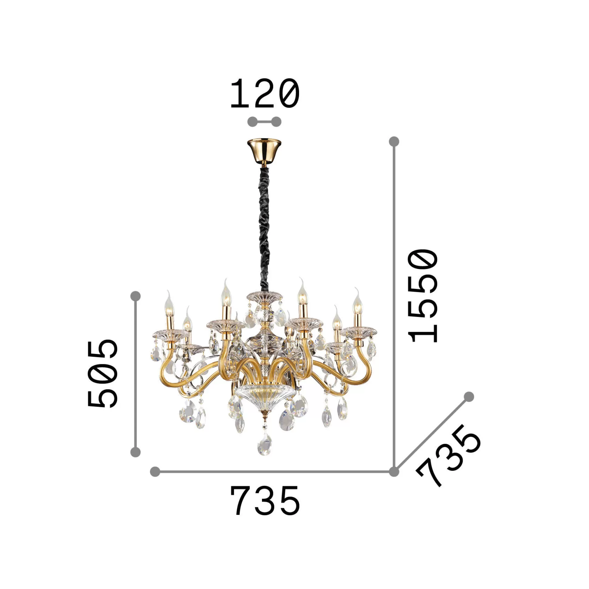 Dmora Lampade A Sospensione<Ideal-Lux - Lampada a sospensione NEGRESCO SP8 , 74 x 74 x h76 cm,
