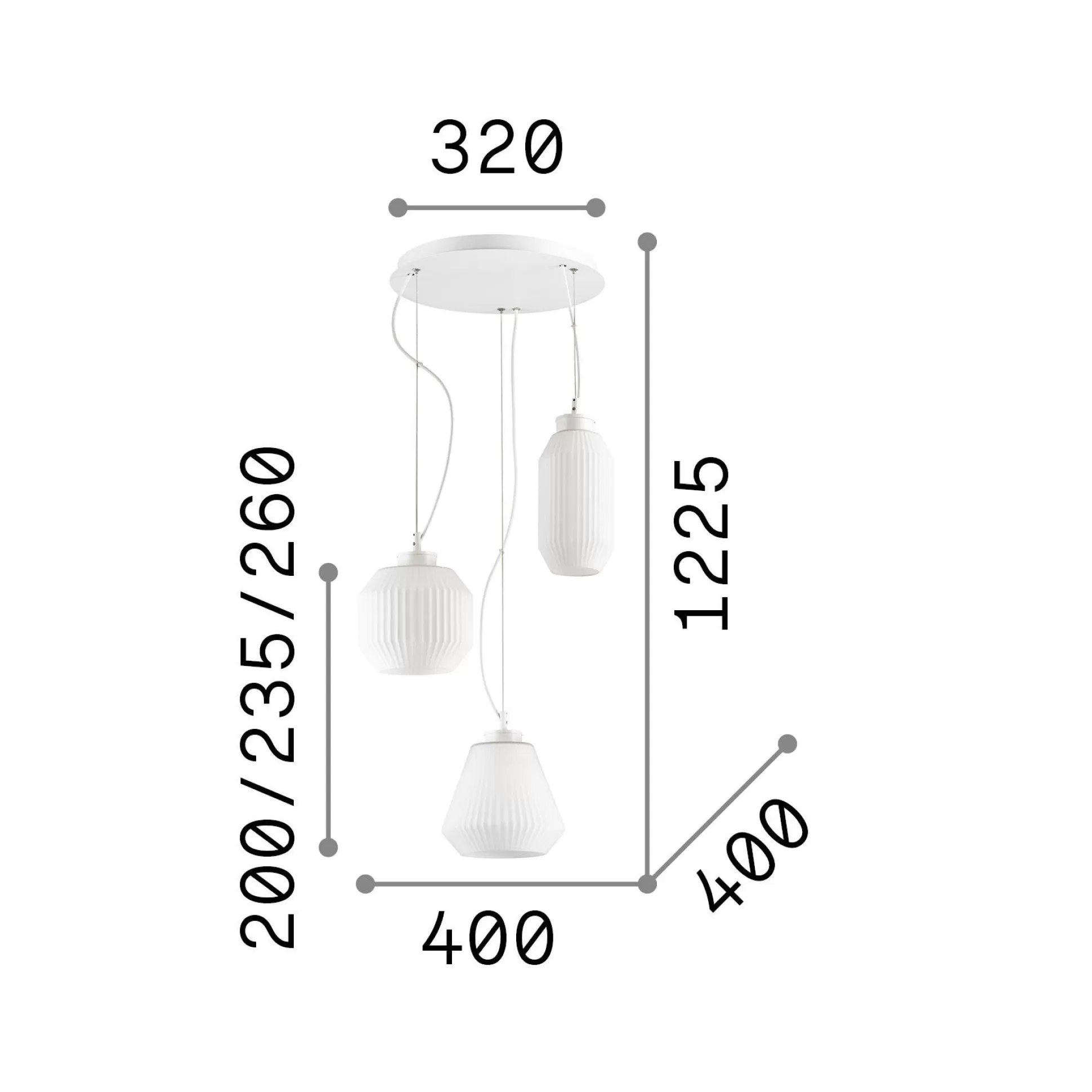 Dmora Lampade A Sospensione<Ideal-Lux - Lampada a sospensione ORIGAMI SP3, 40 x 40 x h51 cm,