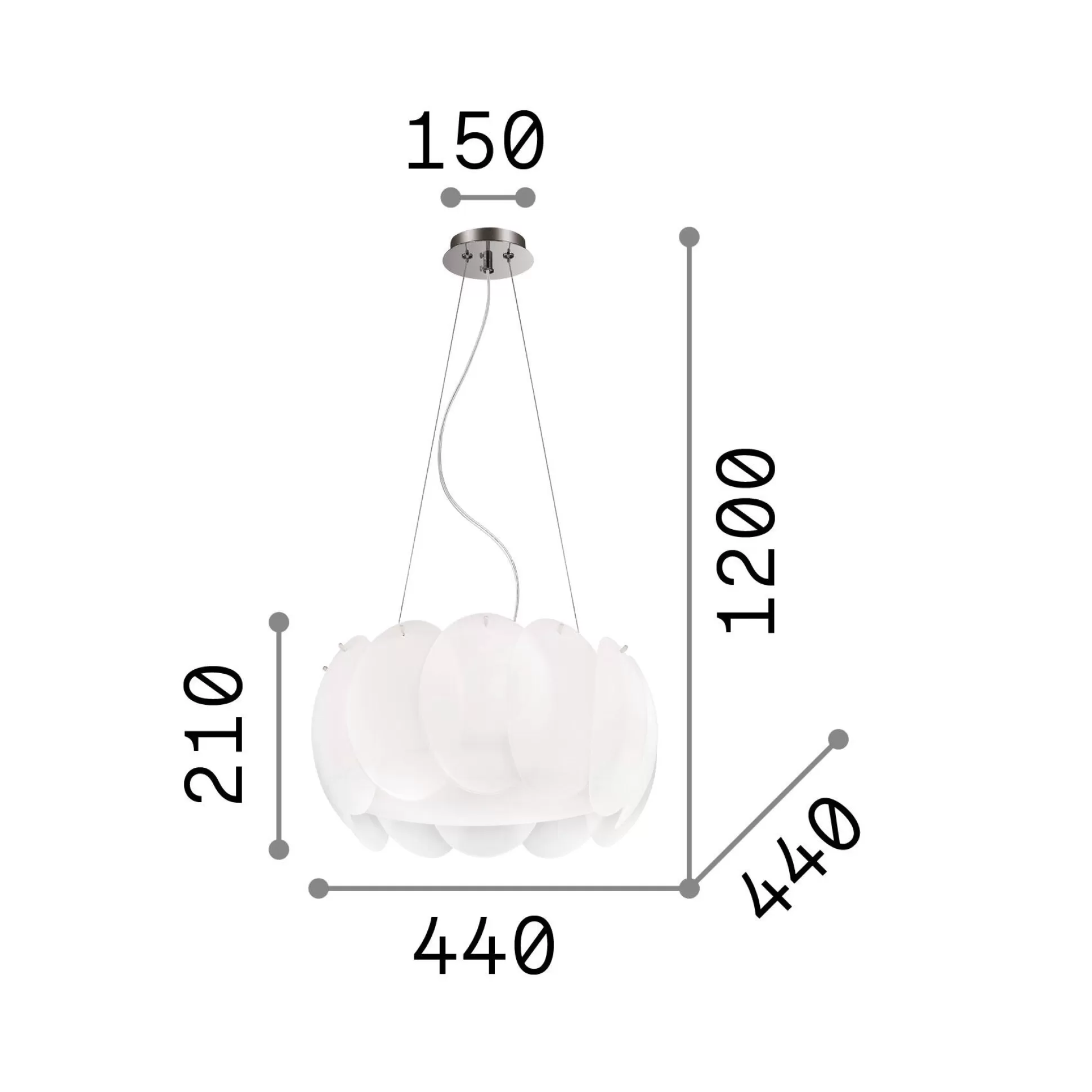 Dmora Lampade A Sospensione<Ideal-Lux - Lampada a sospensione OVALINO SP5, 44 x 44 x h46 cm,