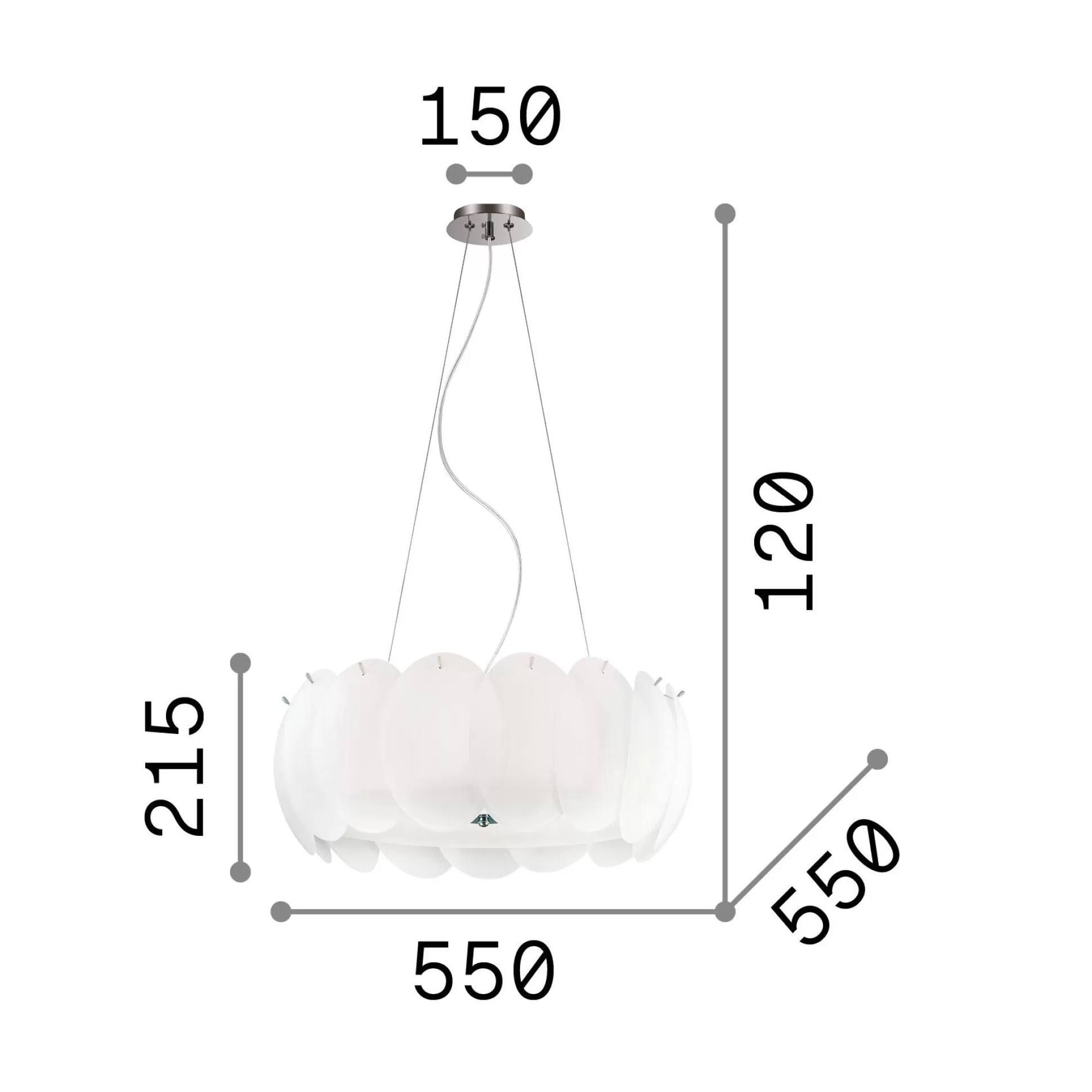 Dmora Lampade A Sospensione<Ideal-Lux - Lampada a sospensione OVALINO SP8, 55 x 55 x h47 cm,