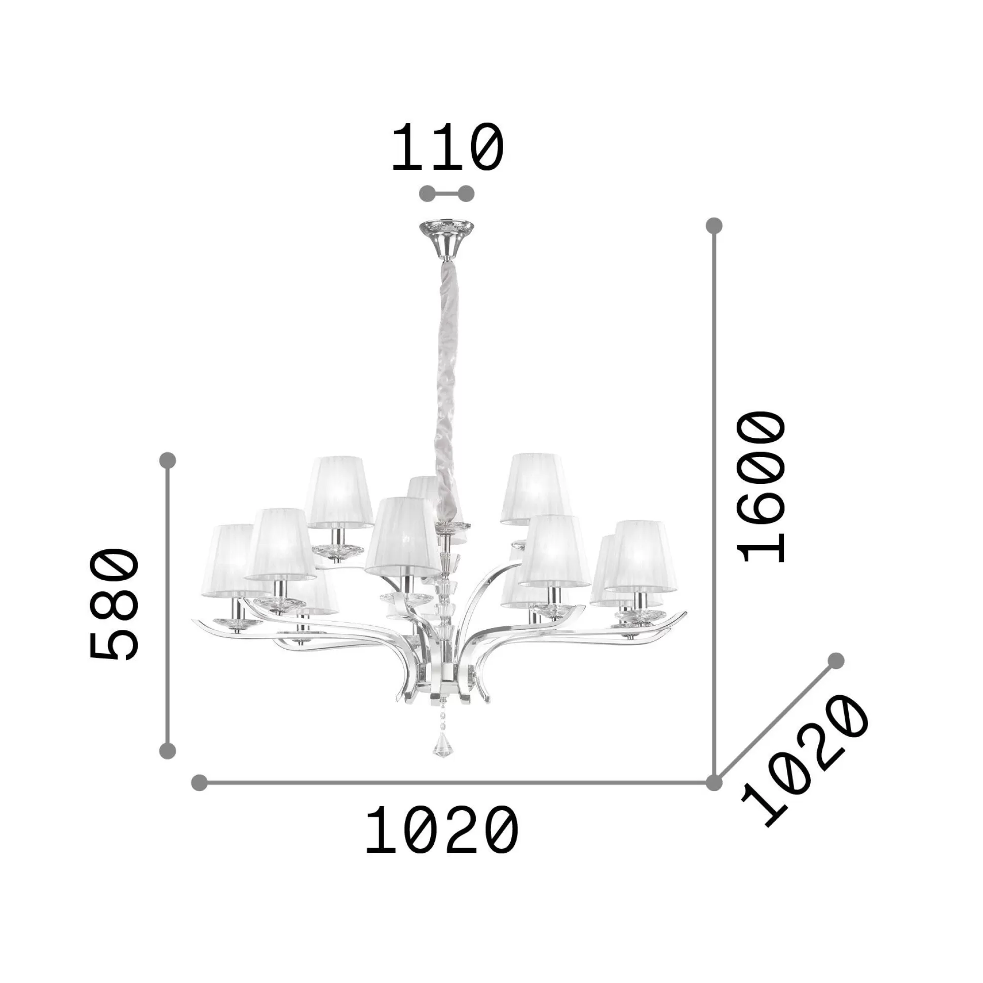 Dmora Lampade A Sospensione<Ideal-Lux - Lampada a sospensione PEGASO SP12 , 102 x 102 x h83 cm,