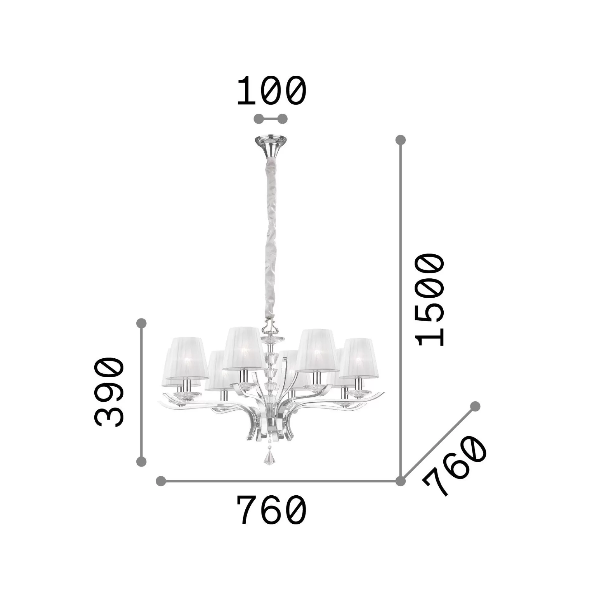 Dmora Lampade A Sospensione<Ideal-Lux - Lampada a sospensione PEGASO SP8 , 76 x 76 x h64 cm,