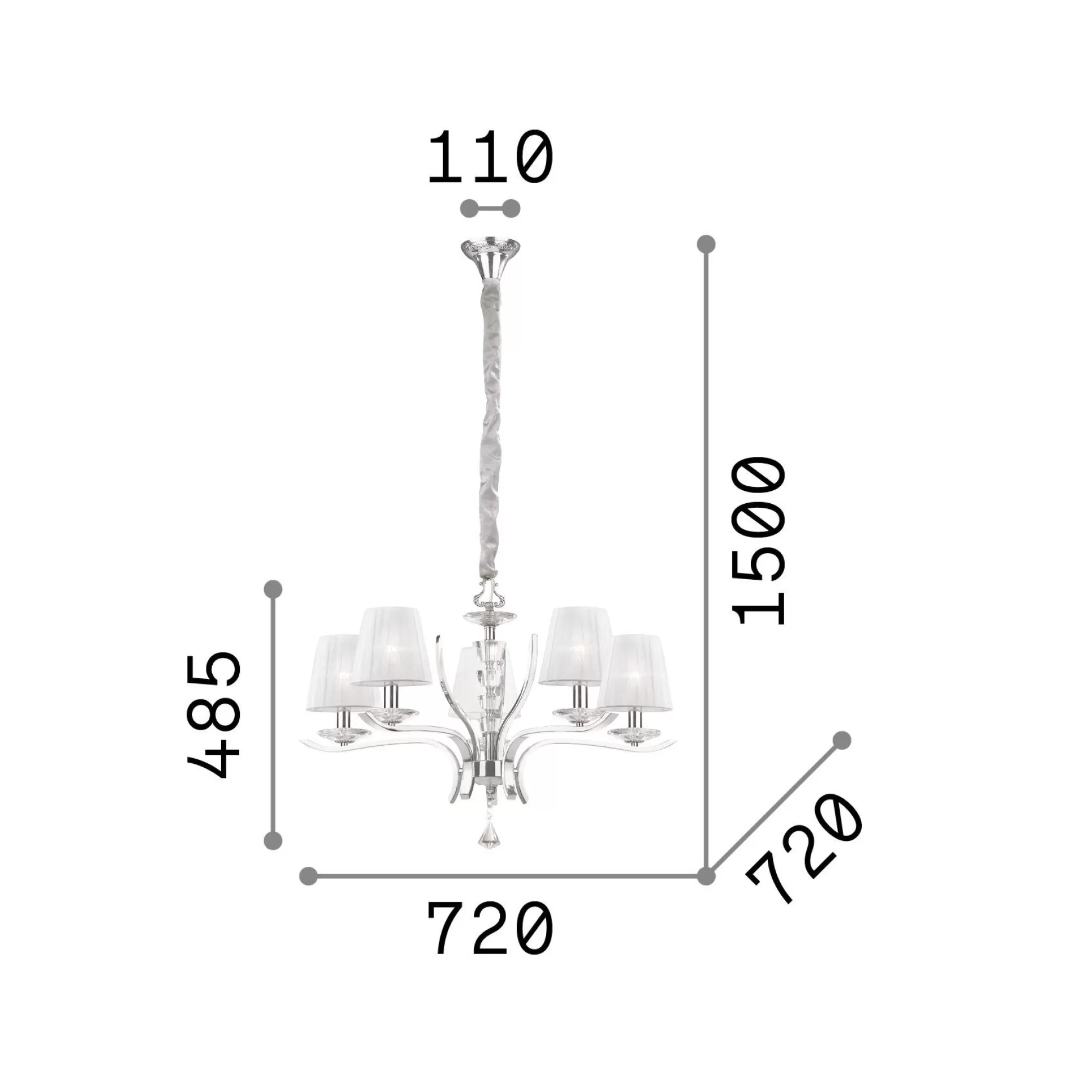 Dmora Lampade A Sospensione<Ideal-Lux - Lampada a sospensione PEGASO SP5 , 72 x 72 x h74 cm,
