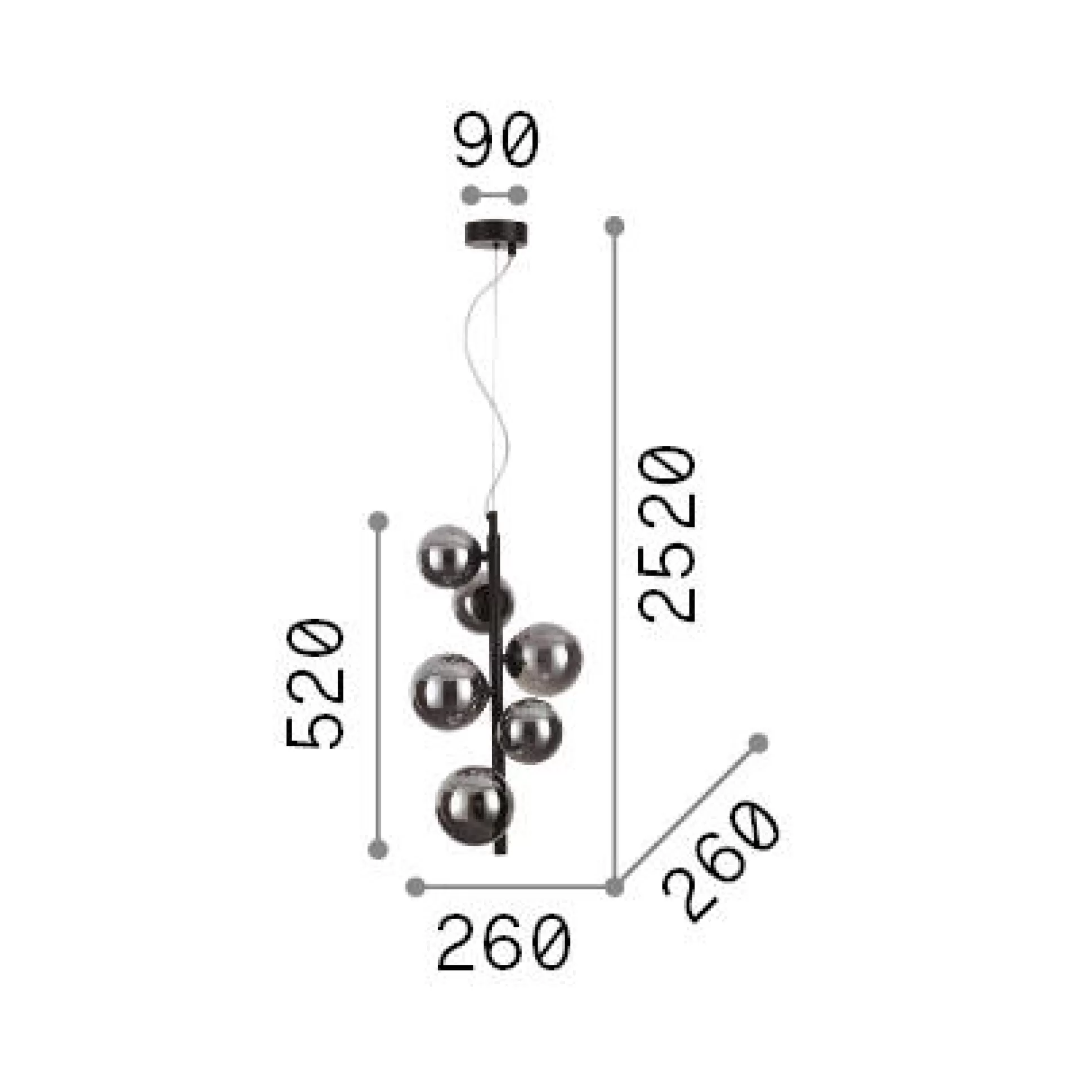 Dmora Lampade A Sospensione<Ideal-Lux - Lampada a sospensione PERLAGE SP6 FUME', 26 x 26 x h77 cm,