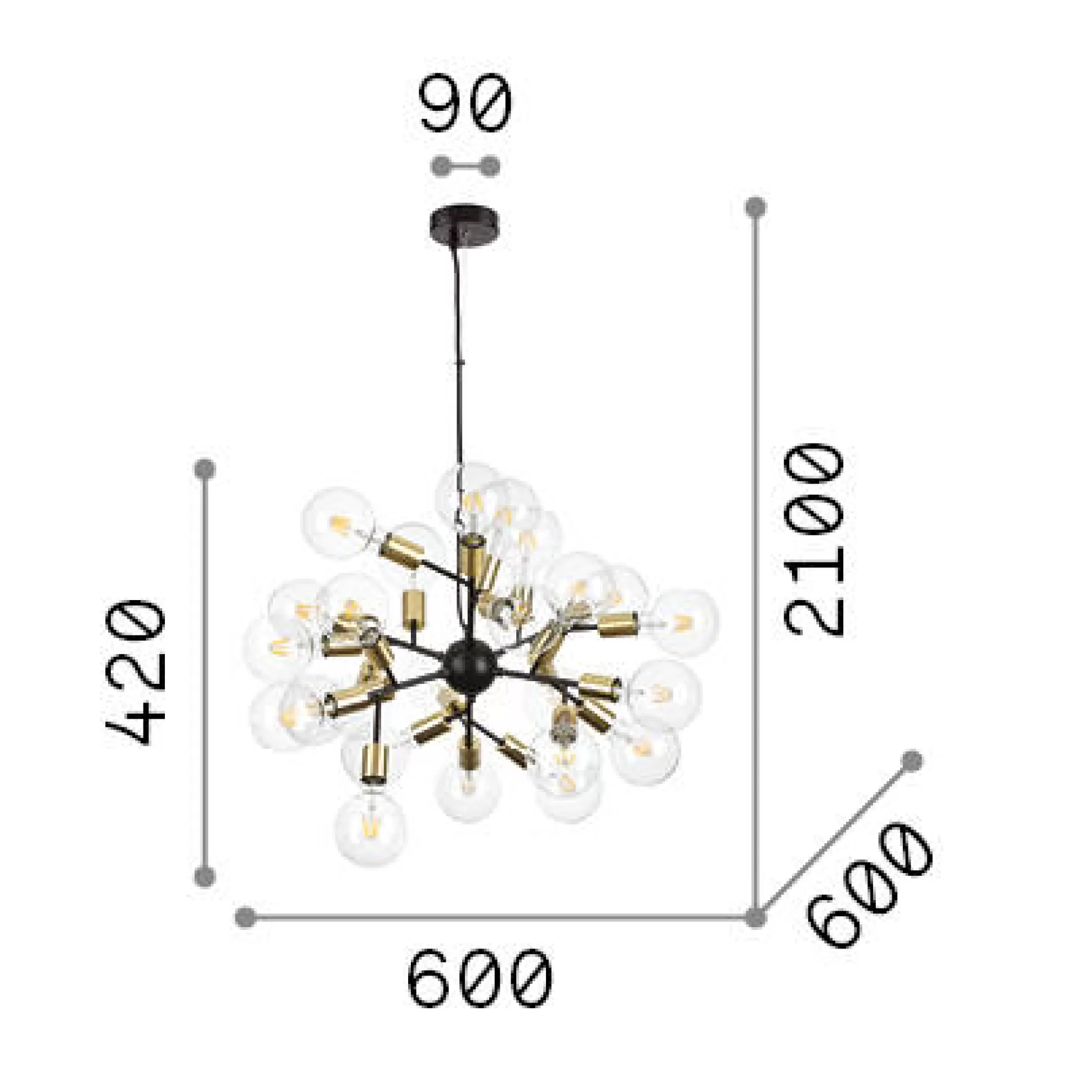 Dmora Lampade A Sospensione<Ideal-Lux - Lampada a sospensione SPARK SP24, 60 x 60 x h67 cm,