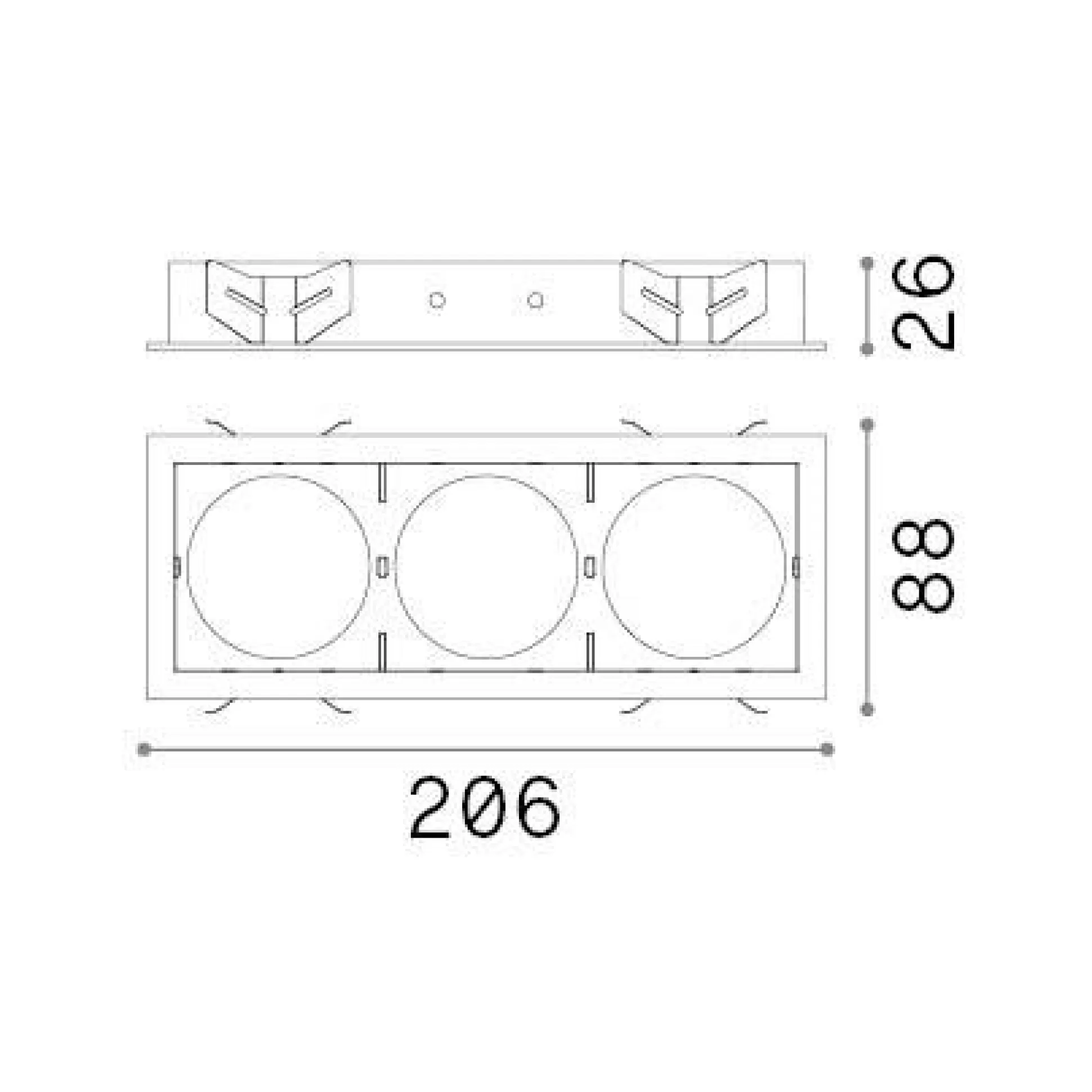 Dmora Lampade Da Incasso<Ideal-Lux - Lampada da incasso BENTO FRAME SQUARE TRIPLE BK, 21 x 9 x h3 cm,