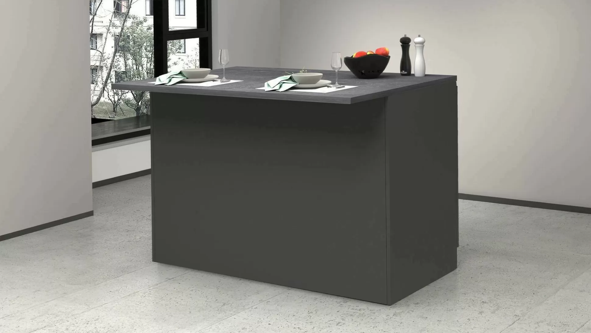 Dmora Mobili Dispensa<Isola da cucina Analiza, 125x90h90 cm, Antracite e Ardesia