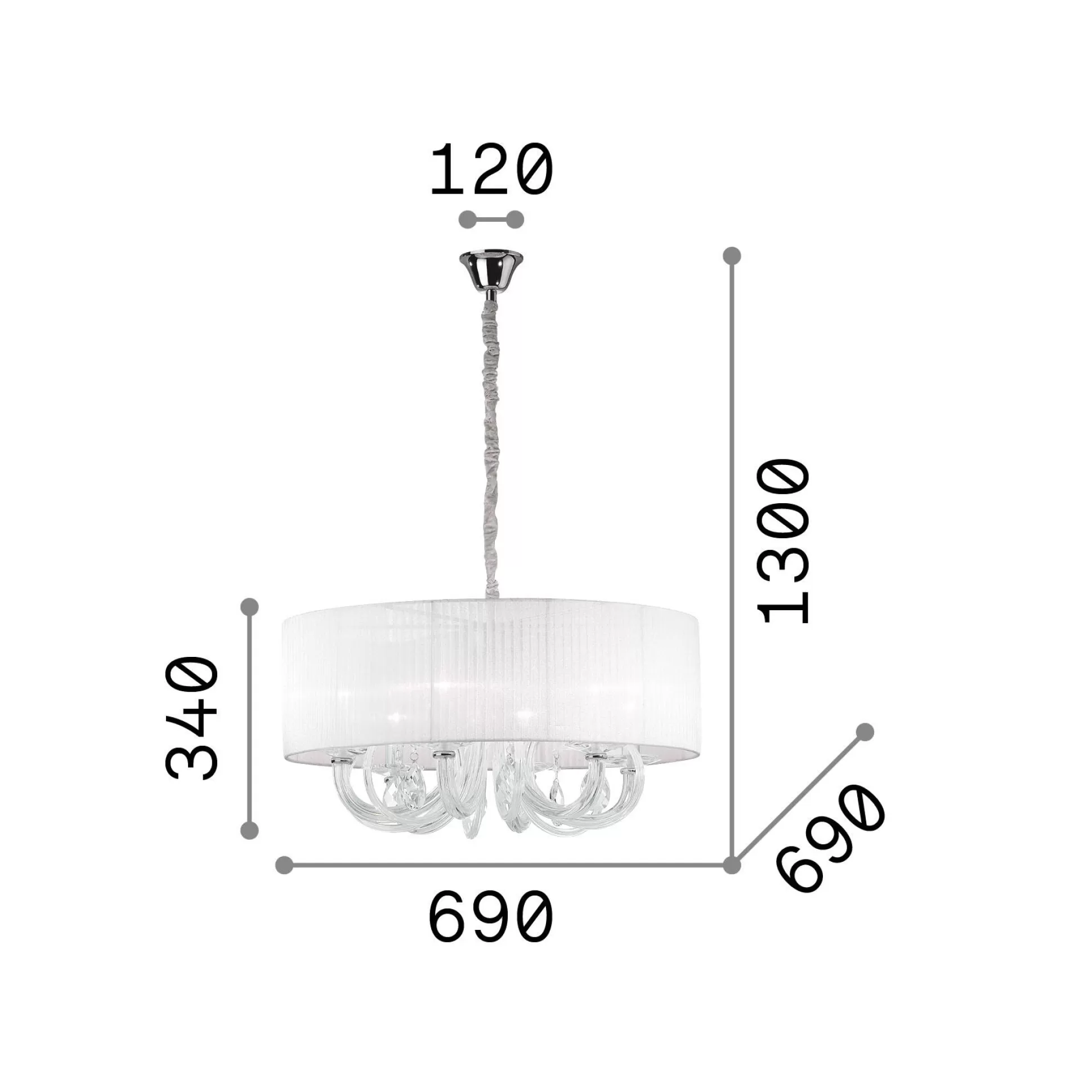 Dmora Lampade A Sospensione<Lampada a sospensione SWAN SP6, Lampadario, Luminare sospeso, Lampada a pendente, 69x69h59 cm,