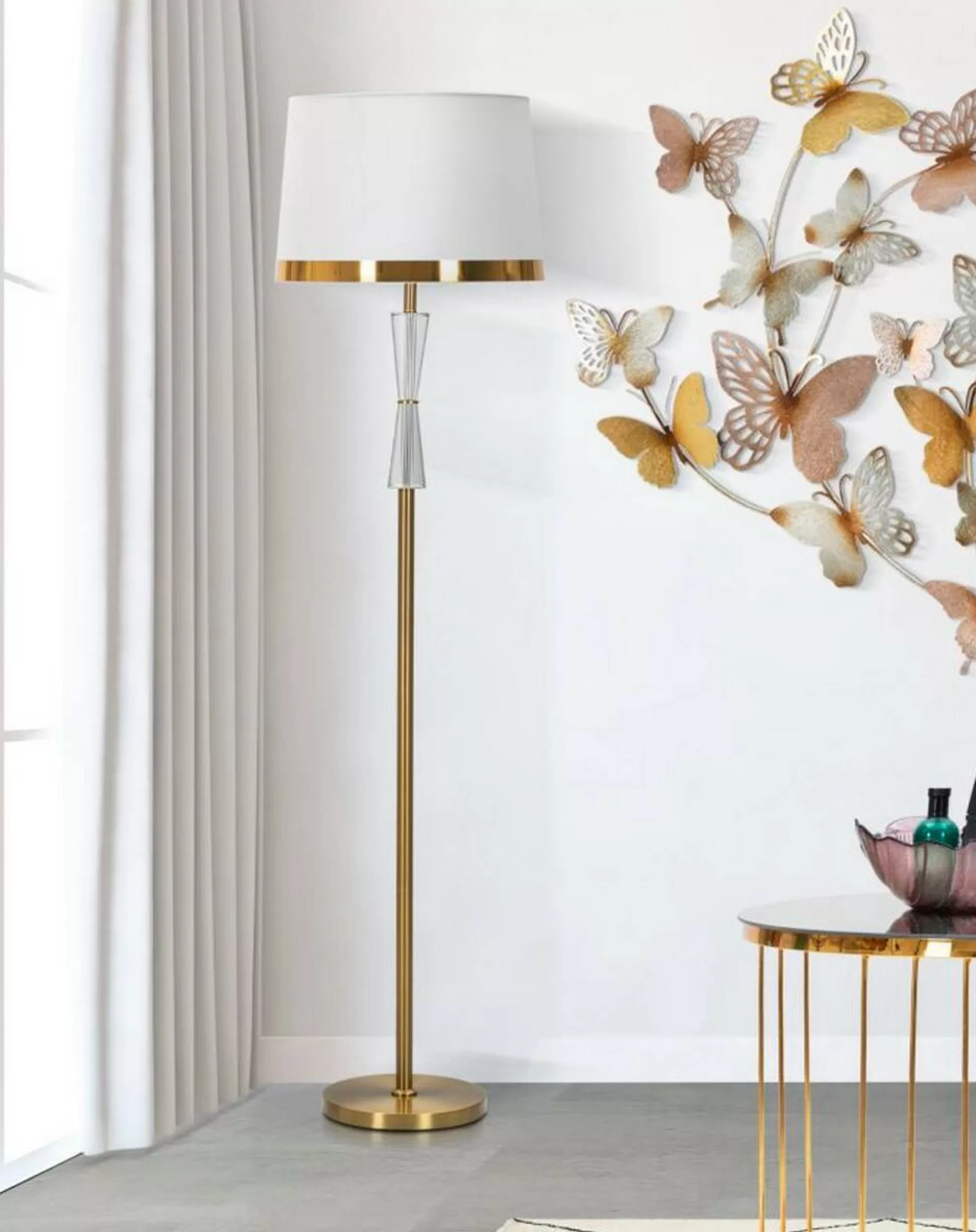 Dmora Lampade Da Terra<Lampada da terra Craquelure, 40x40 h153 cm, Bianco e Oro