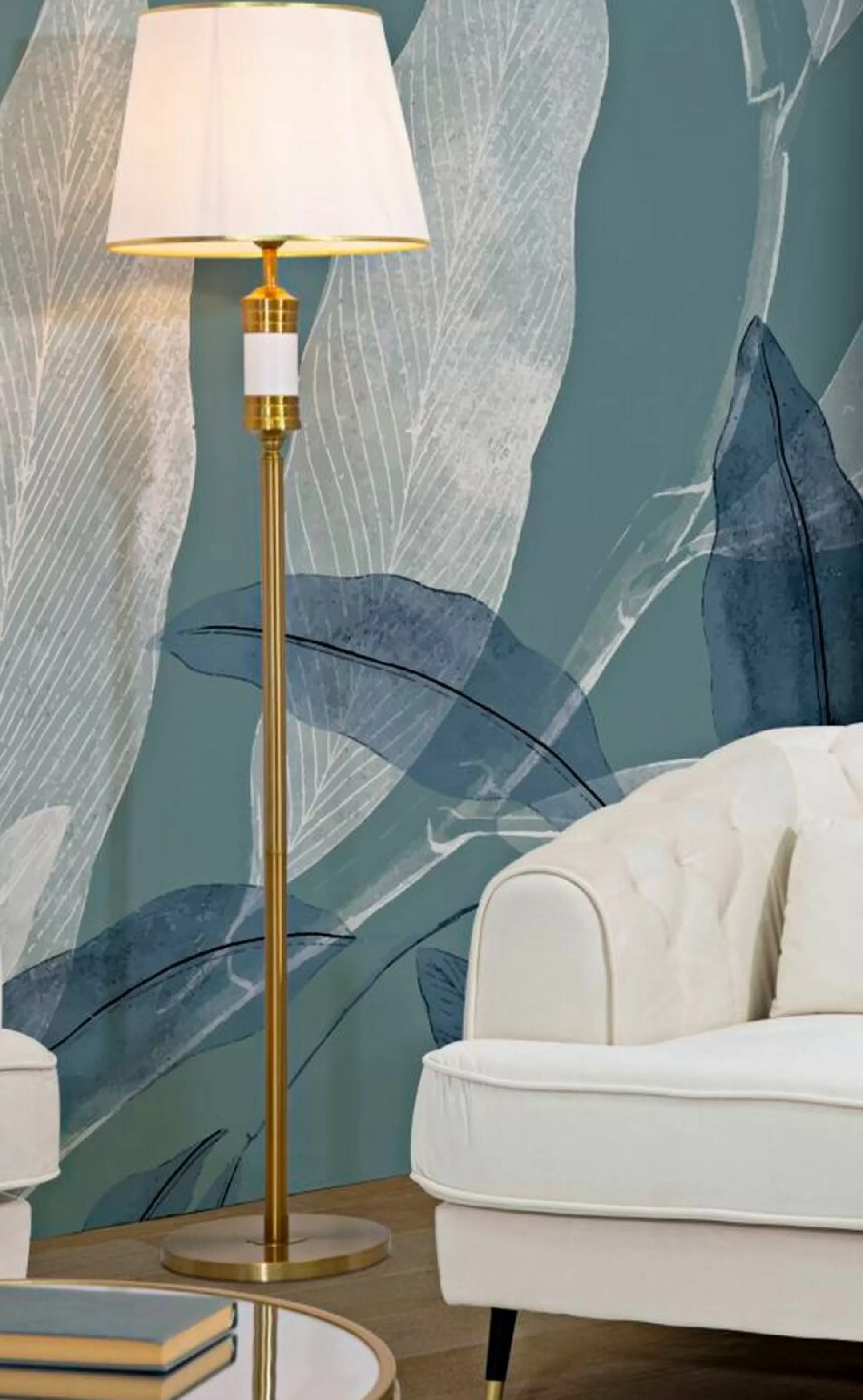 Dmora Lampade Da Terra<Lampada da terra Grisaille, 41x41 h160 cm, Bianco e Oro
