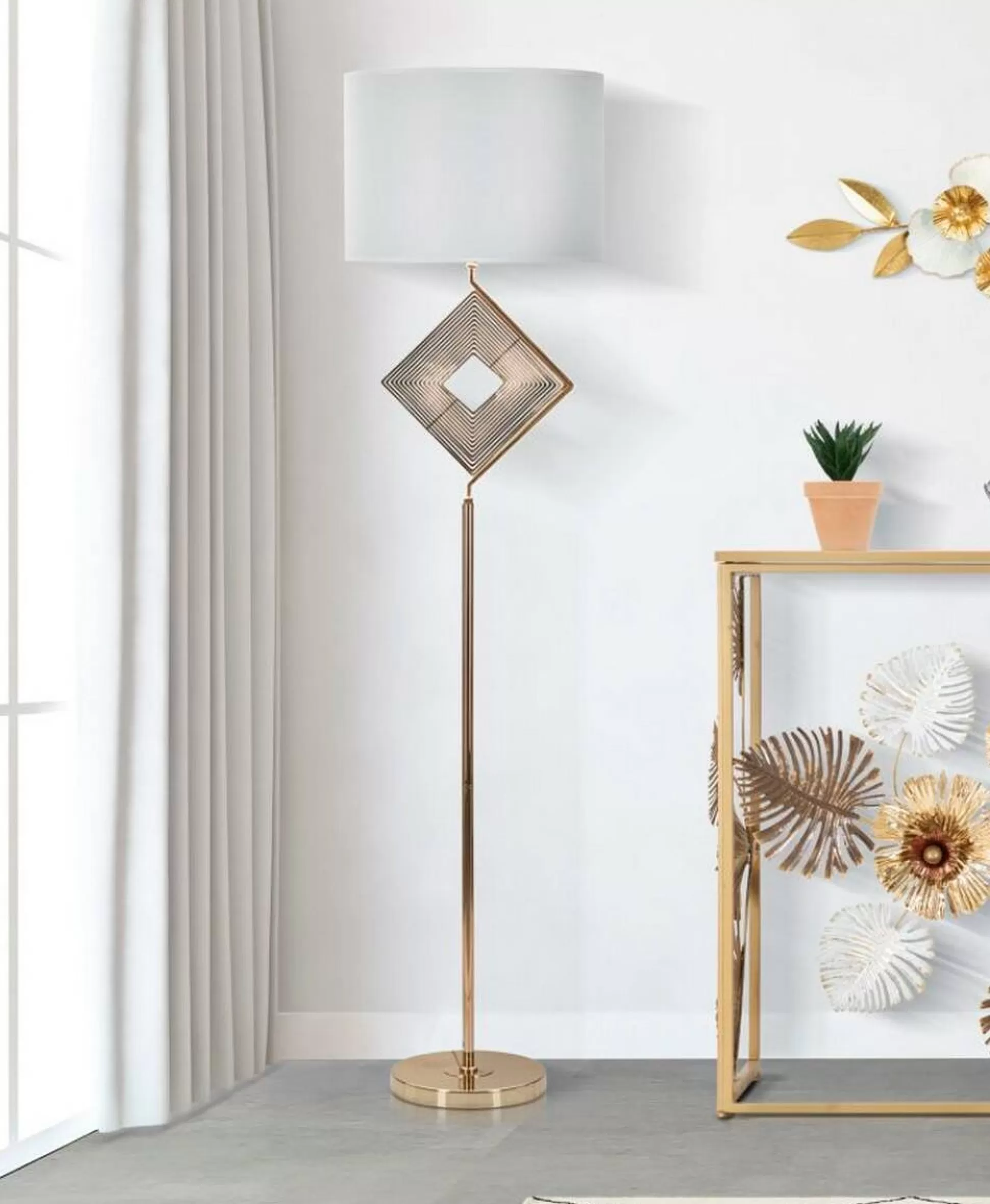 Dmora Lampade Da Terra<Lampada da terra Inchiostro, 40x40 h161 cm, Bianco e Oro