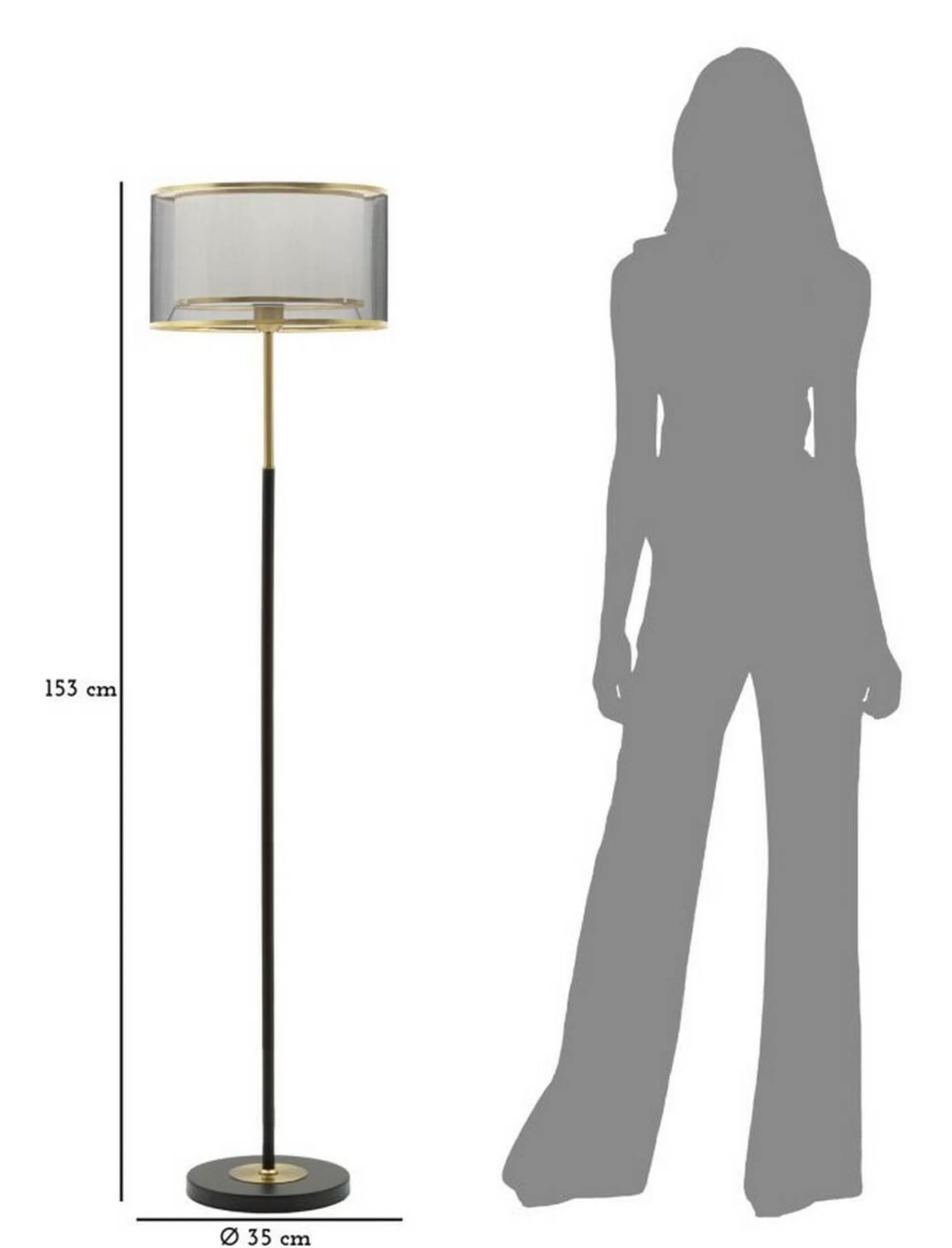 Dmora Lampade Da Terra<Lampada da terra Marouflage, 35x35 h153 cm, Nero e Oro
