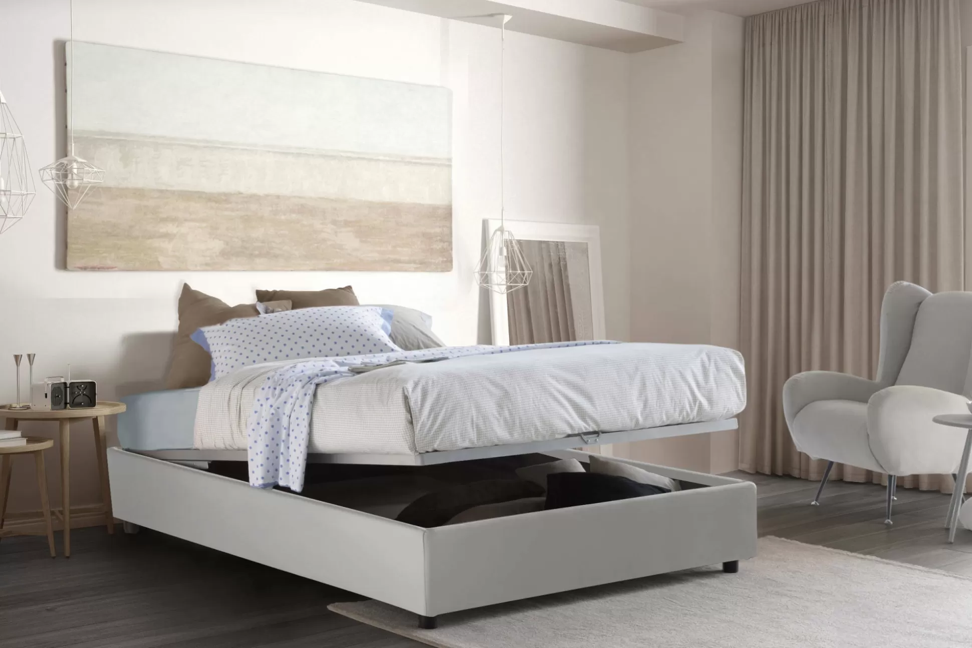 Dmora Letti Alla Francese<Letto alla francese Akemi, con materasso Cm 140x190 incluso,