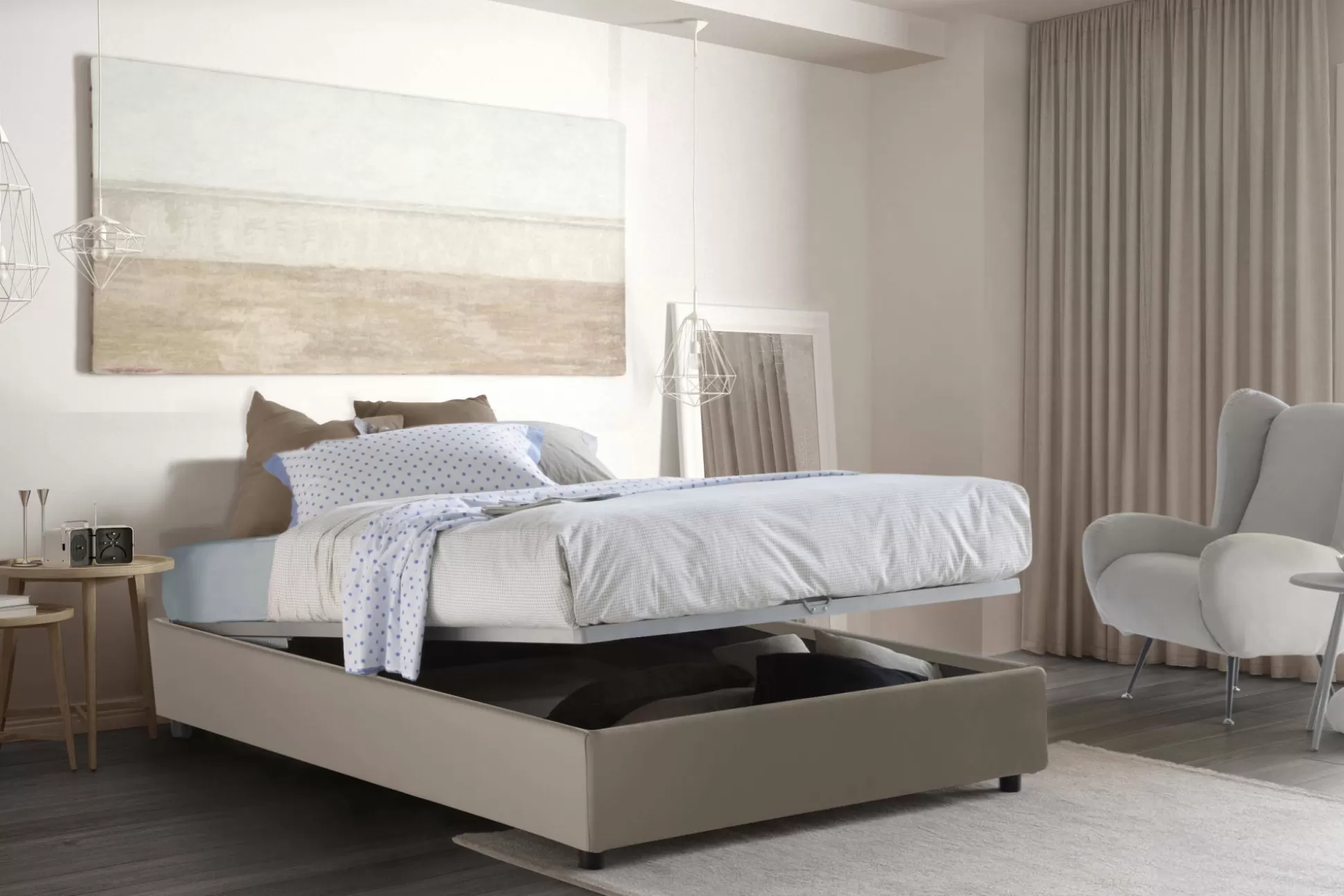 Dmora Letti Alla Francese<Letto alla francese Akemi, con materasso Cm 140x190 incluso,