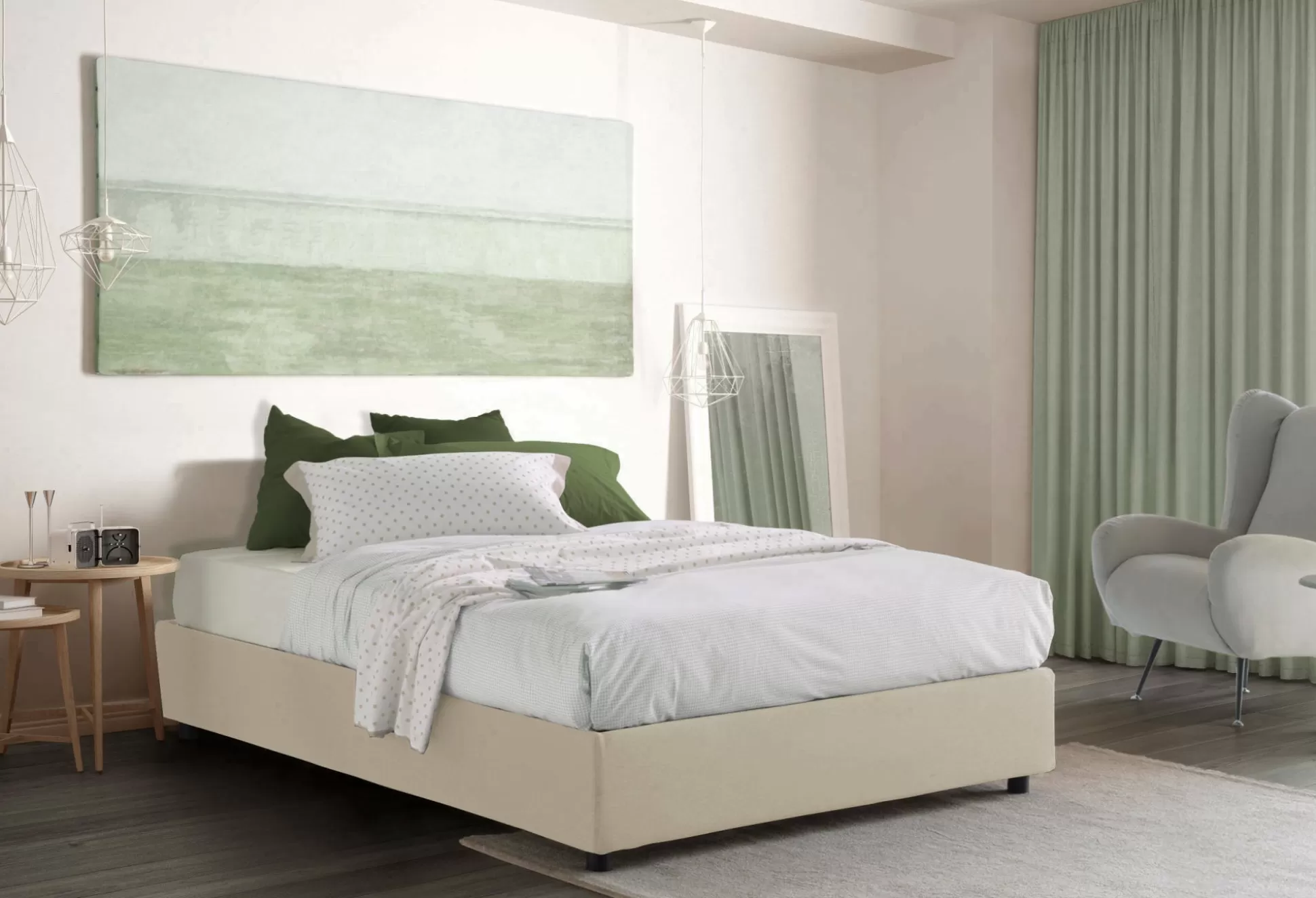 Dmora Letti Alla Francese<Letto alla francese Alaksir, con materasso Cm 140x200 incluso,