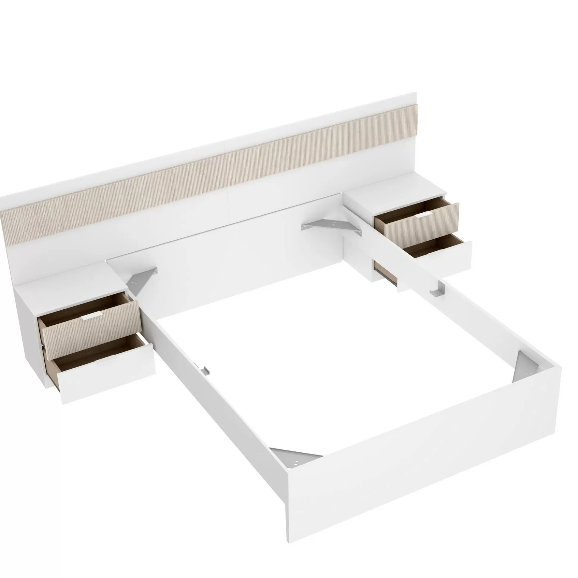 Dmora Letti Alla Francese<Letto alla francese Bonnie, 248x195 h96 cm, Bianco e Rovere