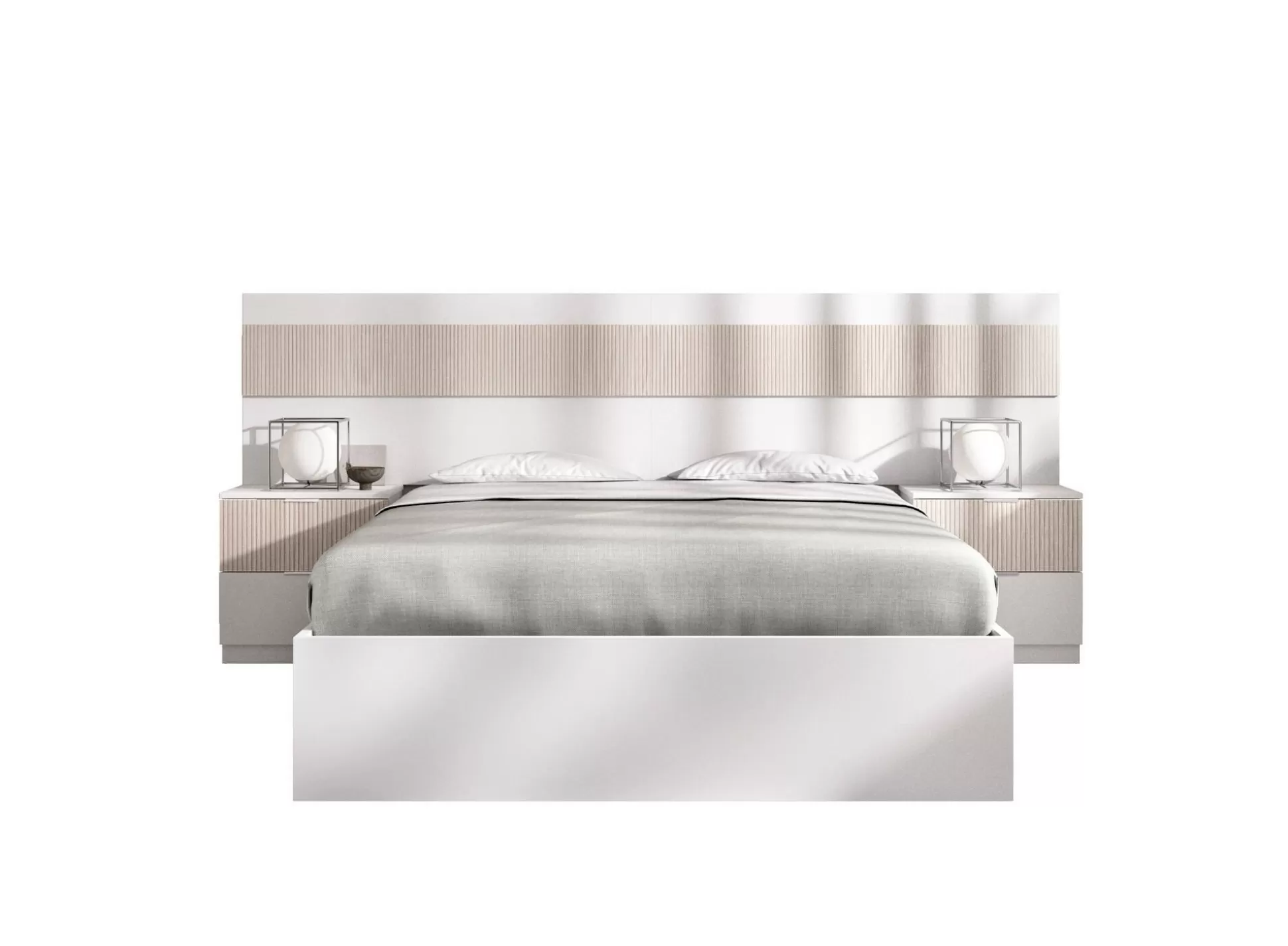 Dmora Letti Alla Francese<Letto alla francese Bonnie, 248x195 h96 cm, Bianco e Rovere