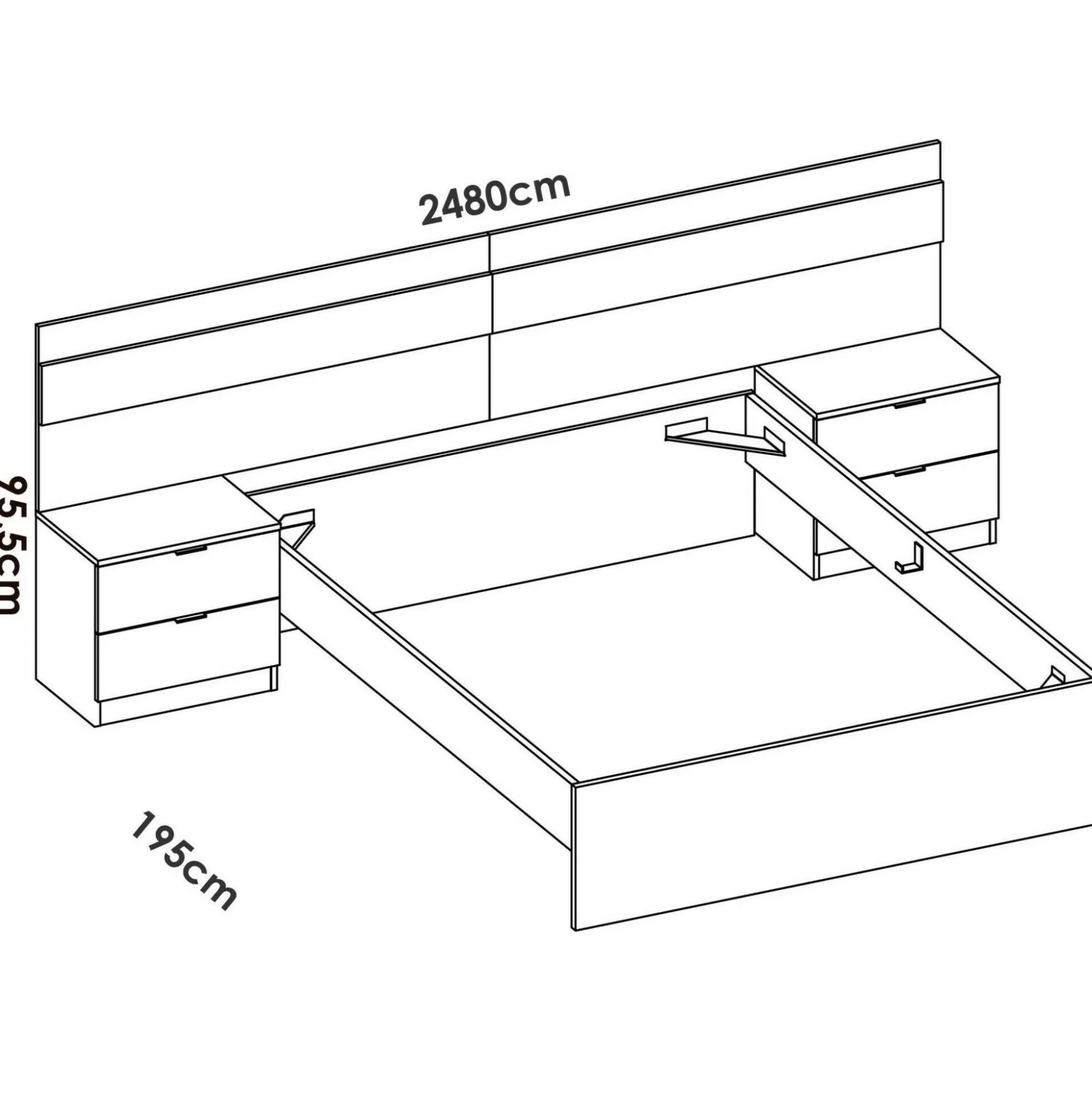 Dmora Letti Alla Francese<Letto alla francese Bonnie, 248x195 h96 cm, Rovere e Bianco