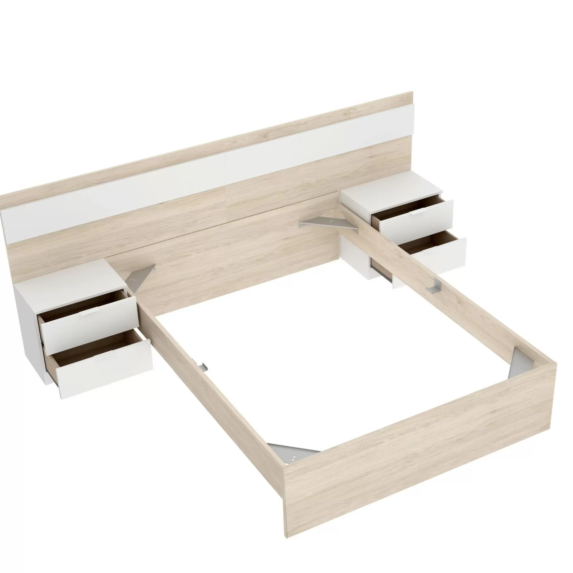 Dmora Letti Alla Francese<Letto alla francese Bonnie, 248x195 h96 cm, Rovere e Bianco