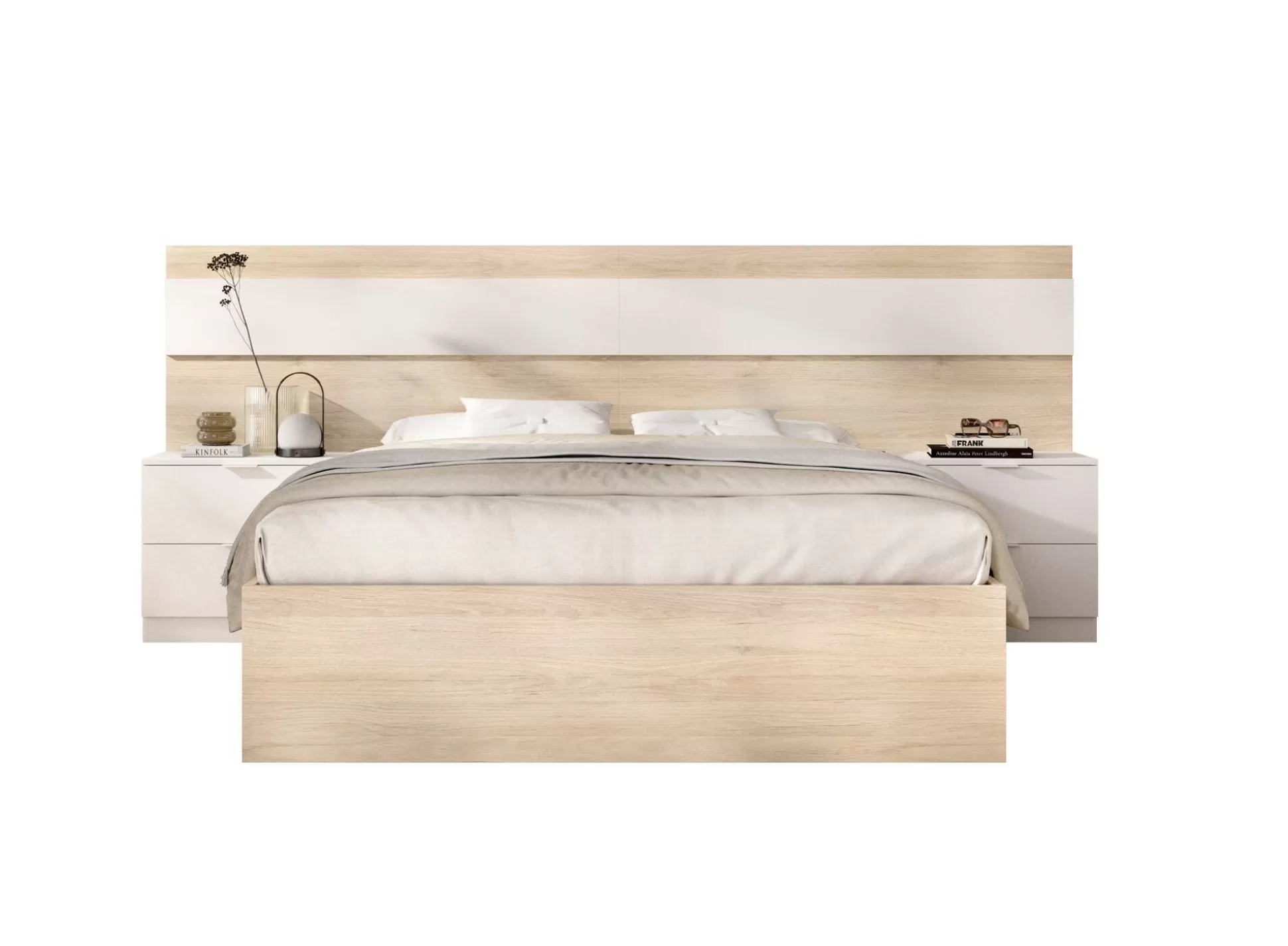 Dmora Letti Alla Francese<Letto alla francese Bonnie, 248x195 h96 cm, Rovere e Bianco
