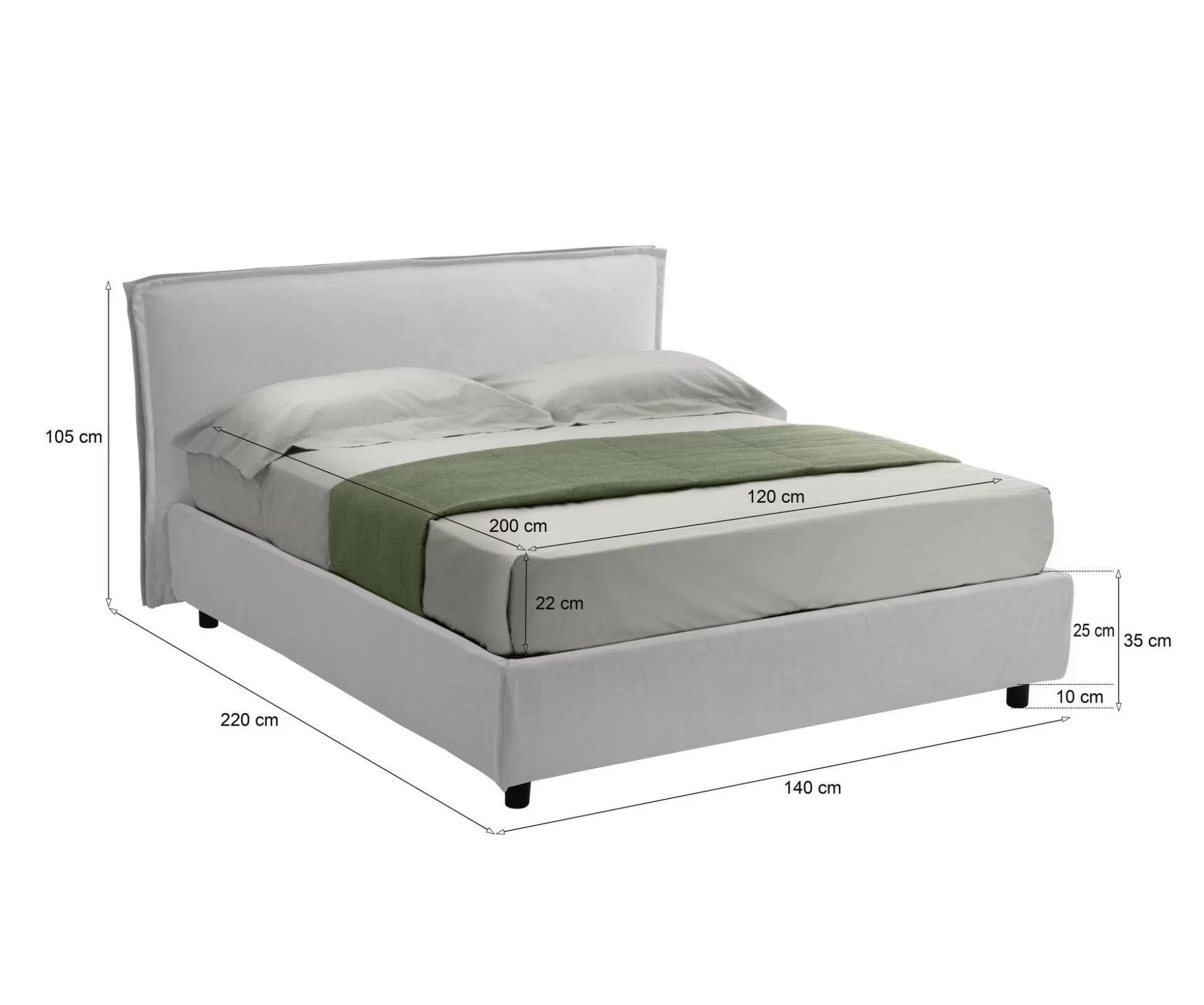 Dmora Letti Alla Francese<Letto alla francese Brienza, Con materasso Cm 120x200 incluso,