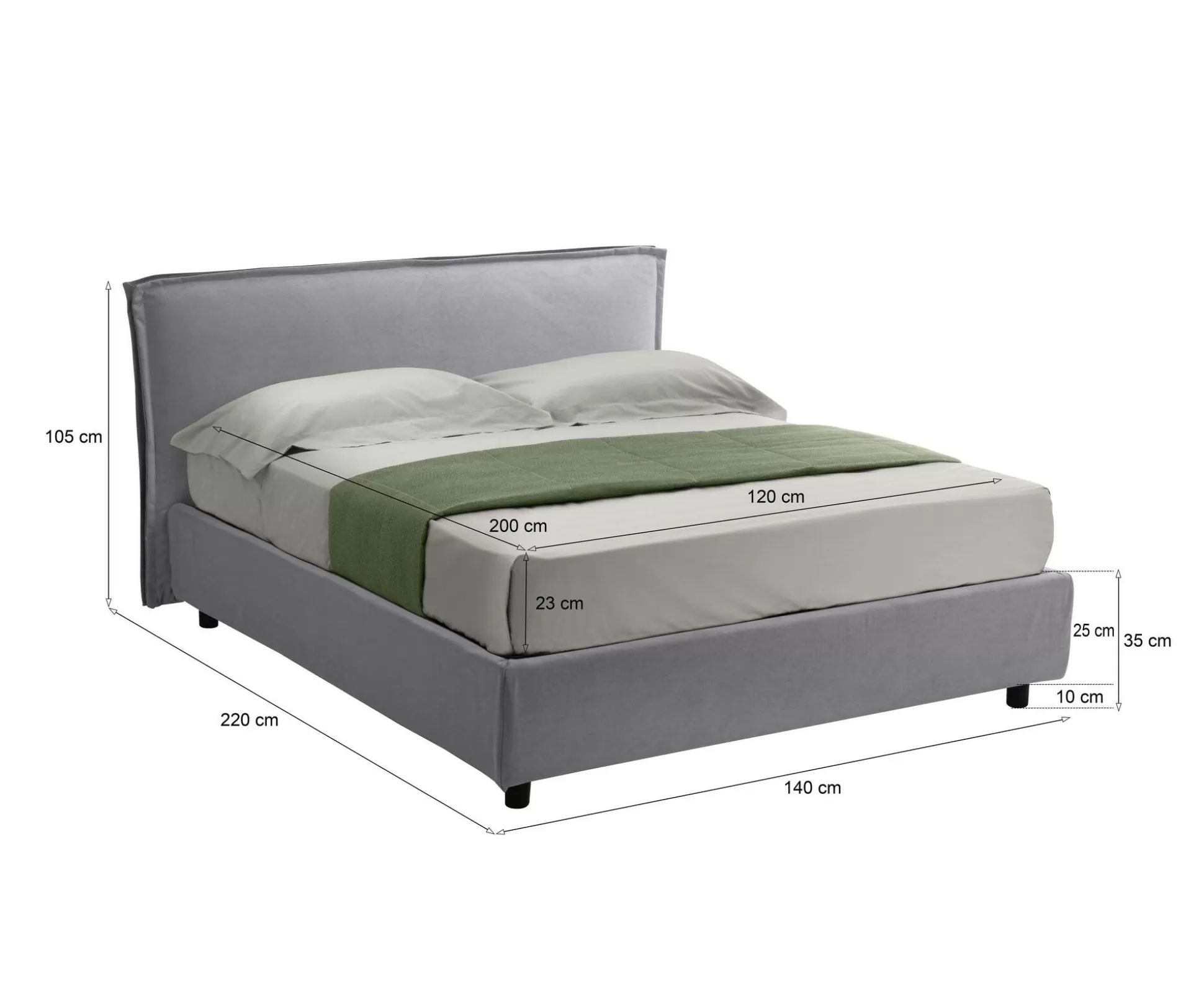 Dmora Letti Alla Francese<Letto alla francese Brienza, Con materasso Cm 120x200 incluso,