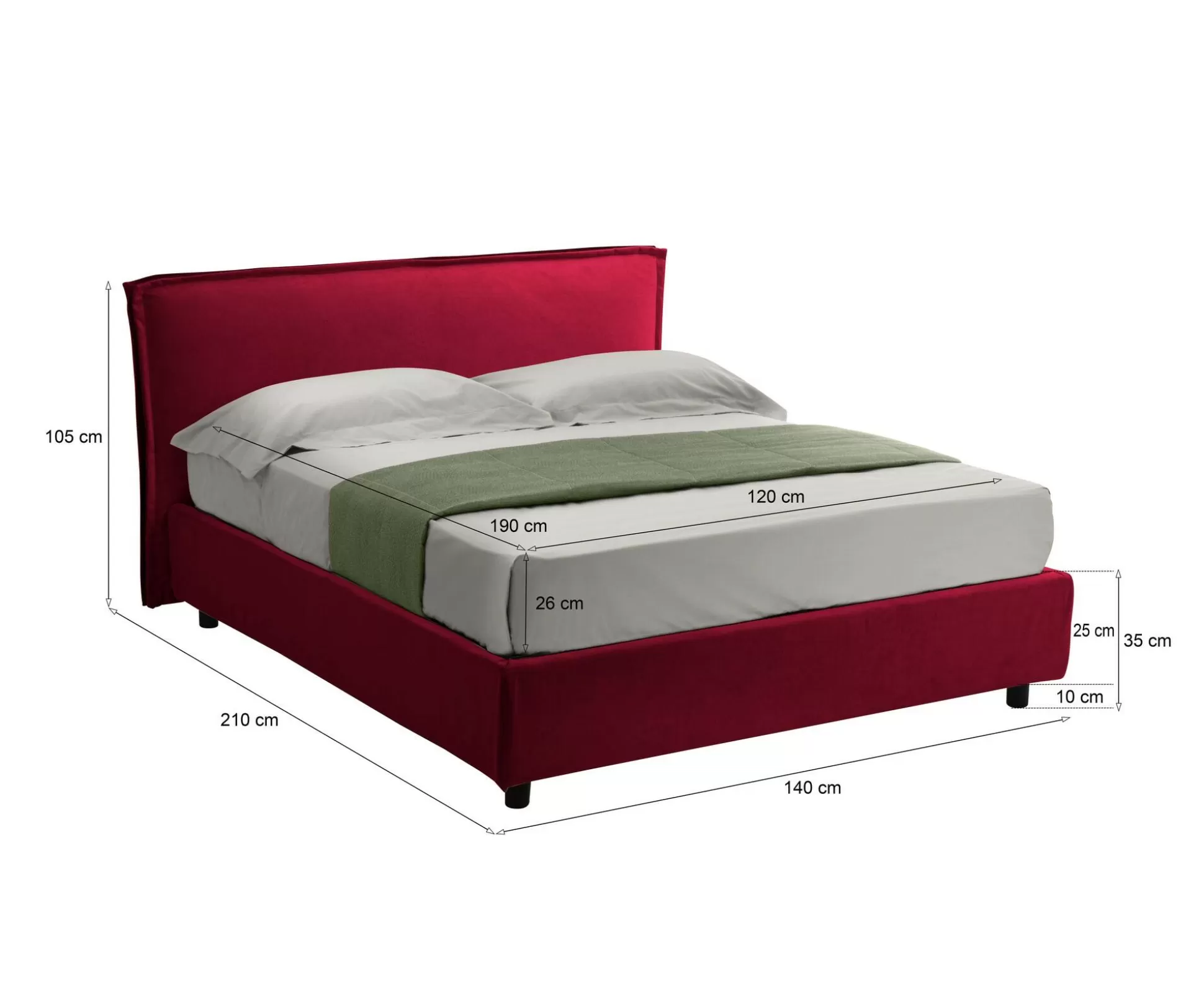 Dmora Letti Alla Francese<Letto alla francese Broni, Con materasso Cm 120x190 incluso,