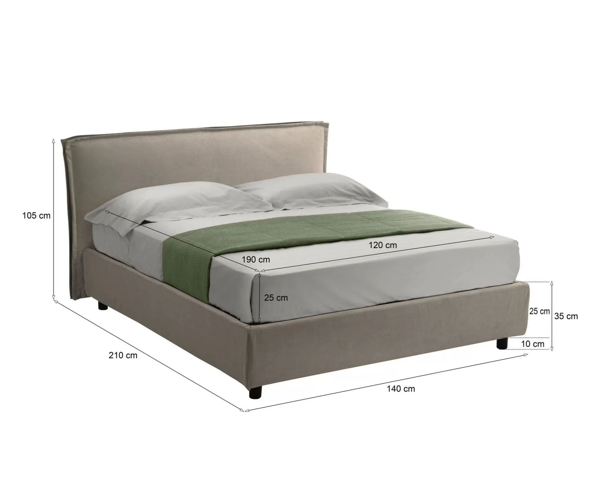 Dmora Letti Alla Francese<Letto alla francese Broni, Con materasso Cm 120x190 incluso,