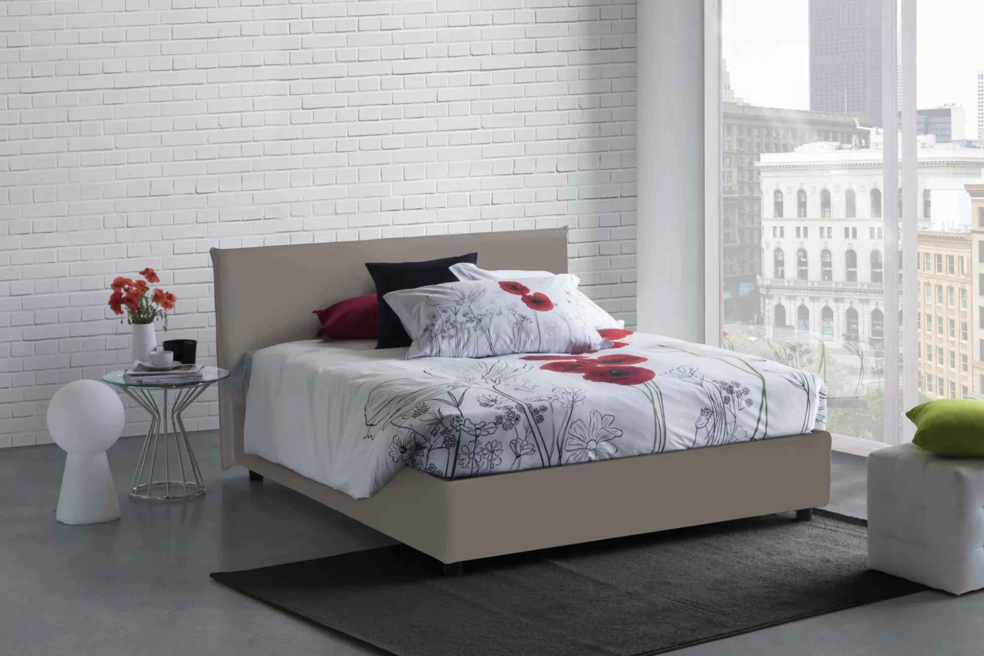 Dmora Letti Alla Francese<Letto alla francese Morganite, con materasso Cm 140x200 incluso,