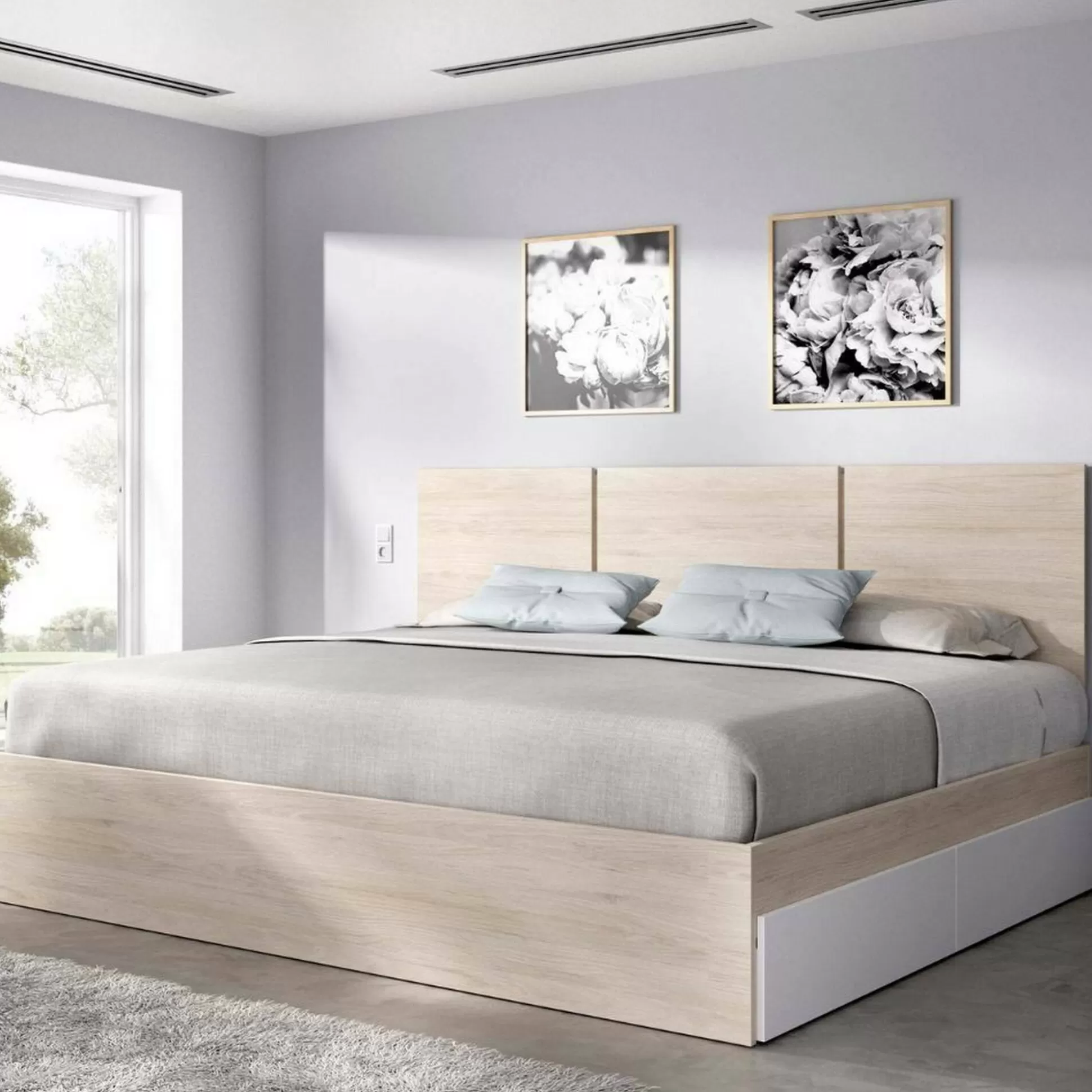Dmora Letti Alla Francese<Letto alla francese Villata, 146x195 h96 cm, Bianco e Rovere