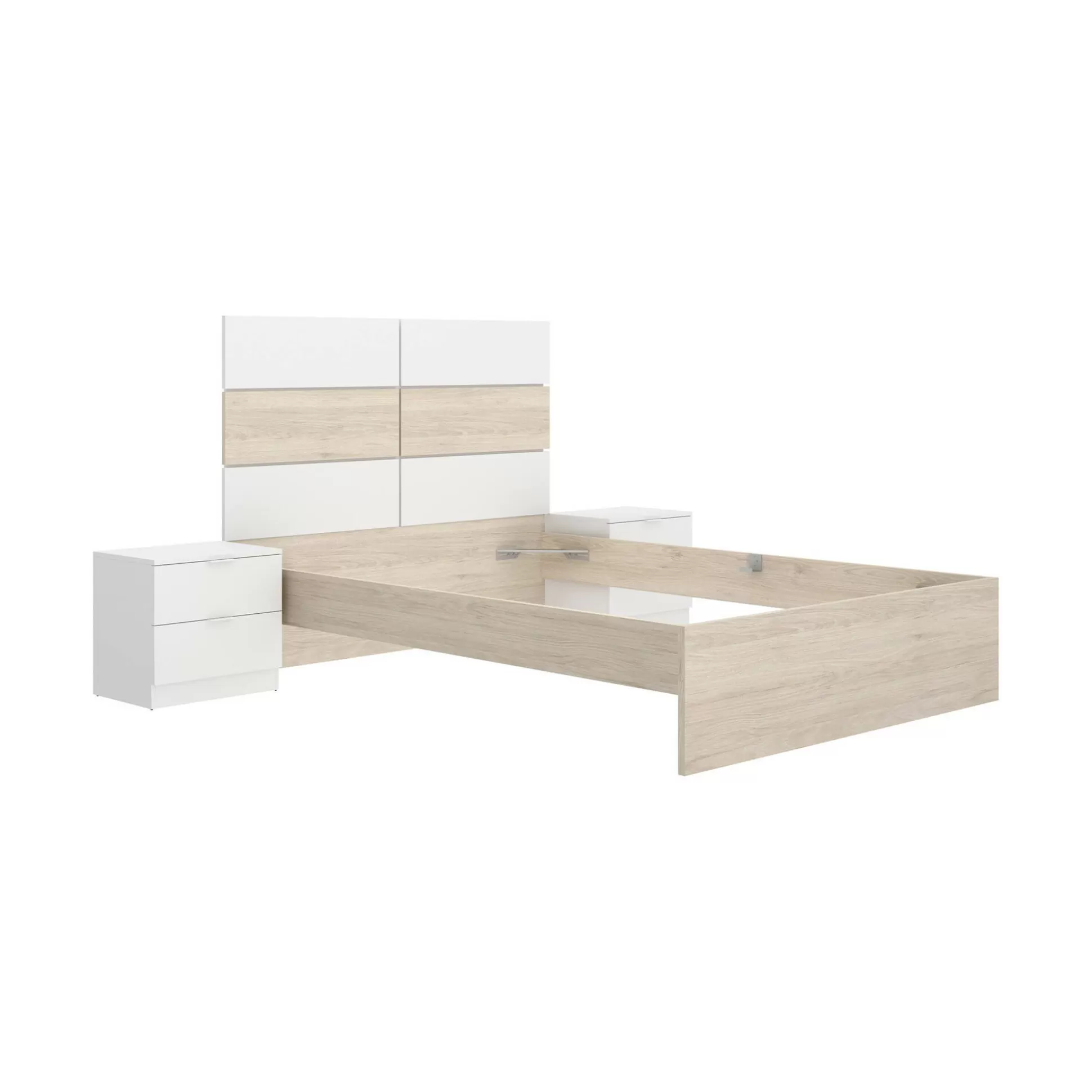 Dmora Letti Alla Francese<Letto alla francese Zimella, 259x195 h122 cm, Bianco e Rovere