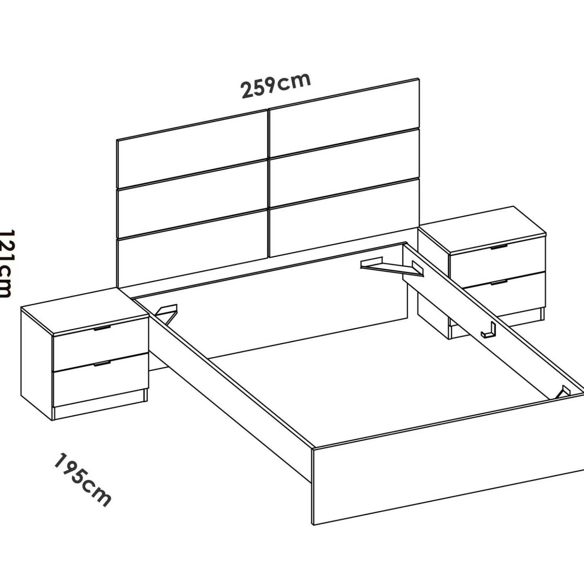 Dmora Letti Alla Francese<Letto alla francese Zimella, 259x195 h122 cm, Bianco e Rovere