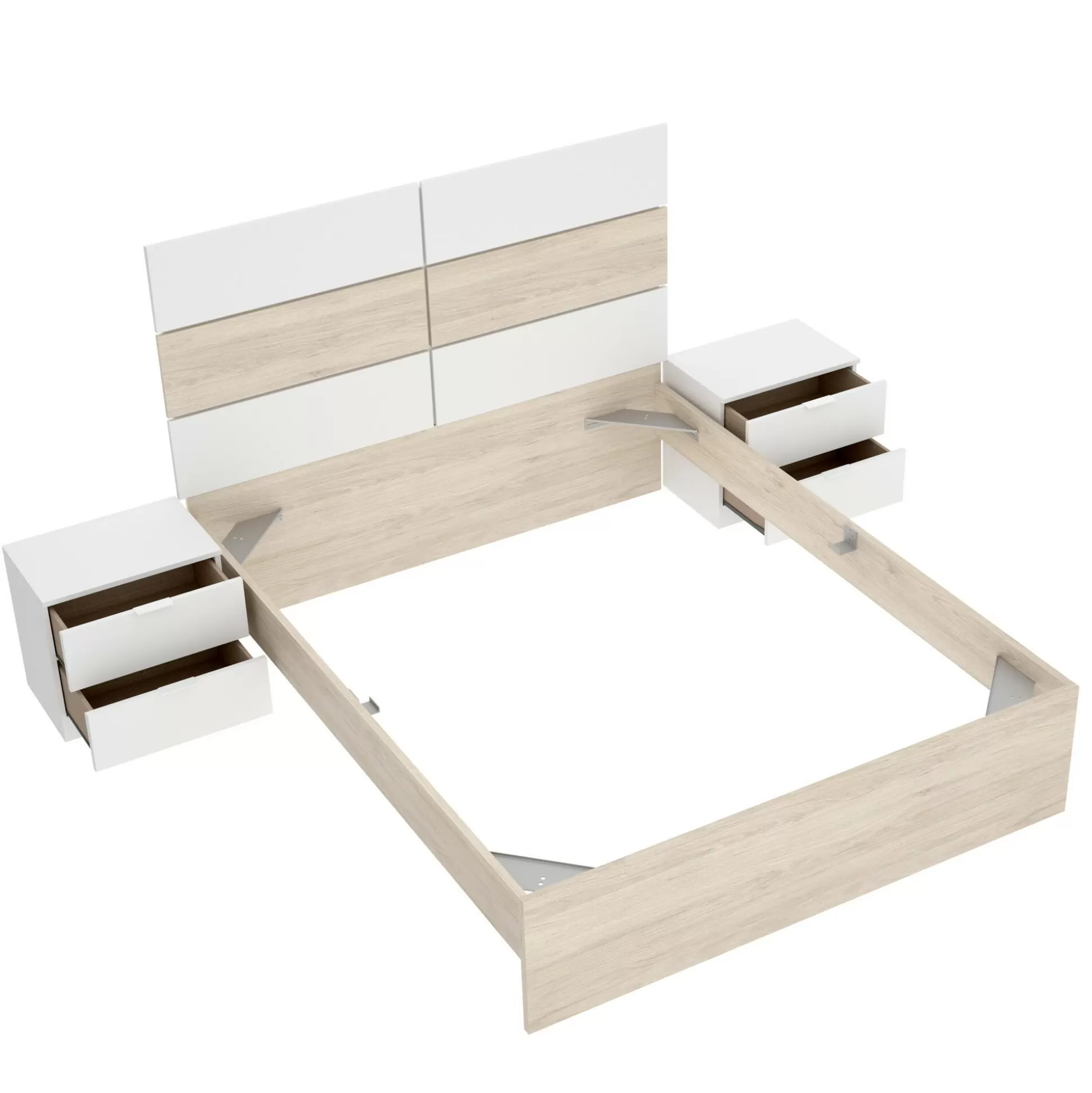 Dmora Letti Alla Francese<Letto alla francese Zimella, 259x195 h122 cm, Bianco e Rovere