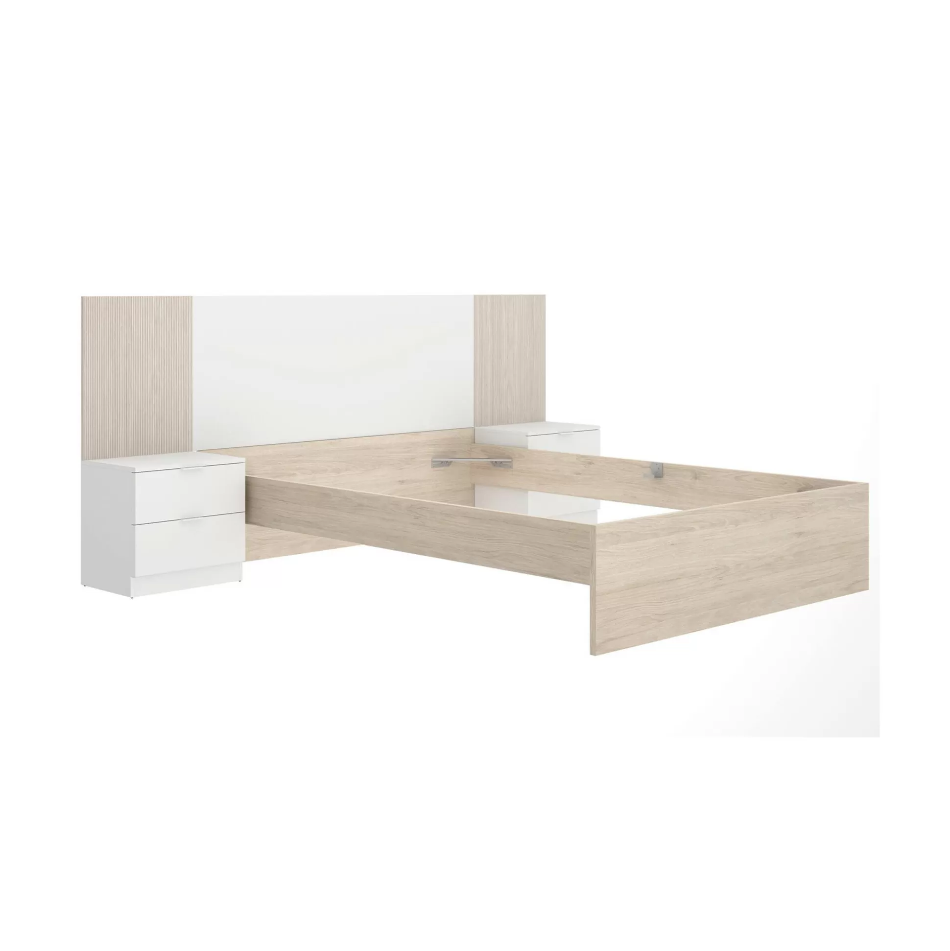 Dmora Letti Alla Francese<Letto alla francese Zoagli, 259x195 h106 cm, Bianco e Rovere
