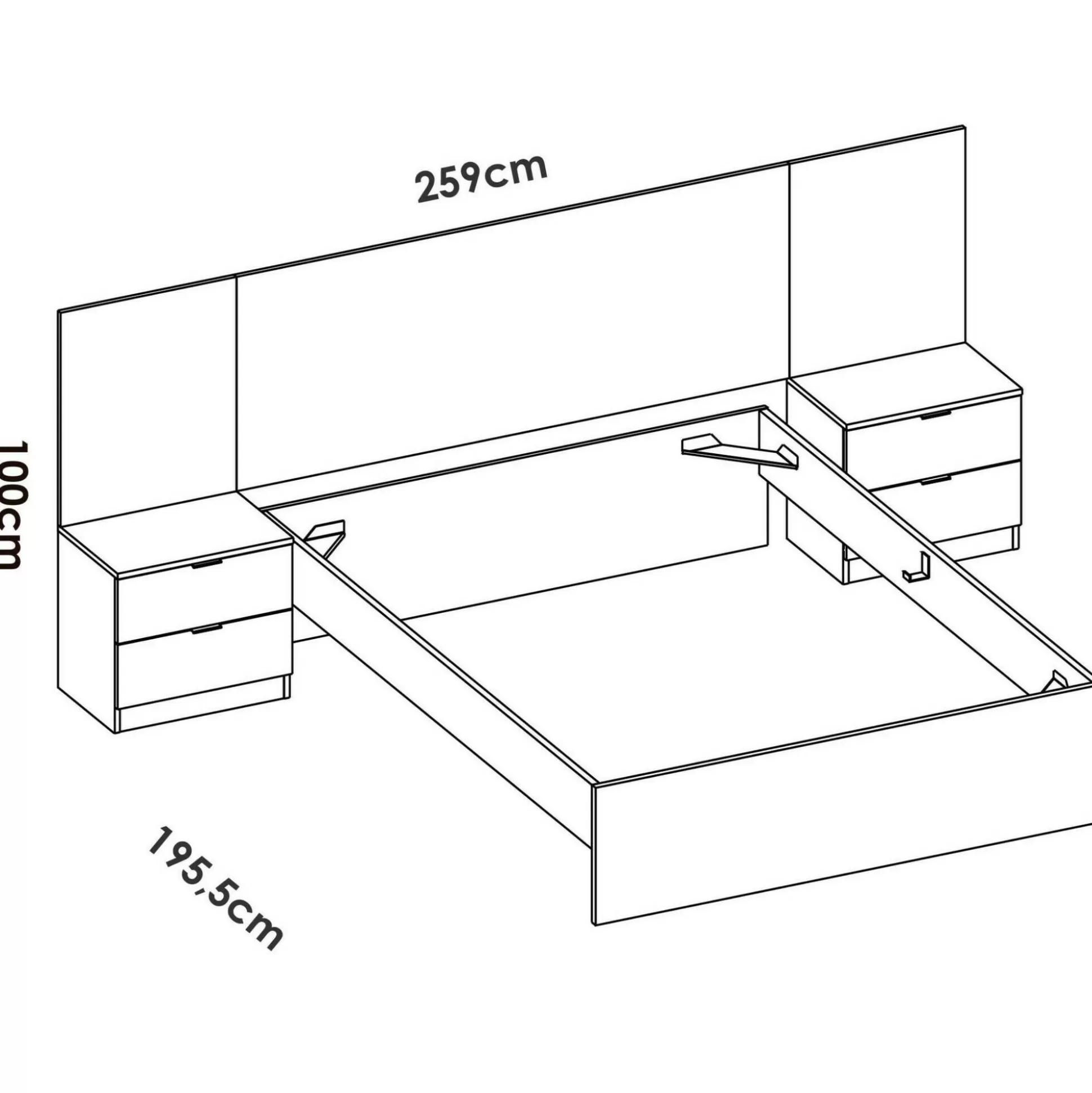Dmora Letti Alla Francese<Letto alla francese Zoagli, 259x195 h106 cm, Bianco e Rovere