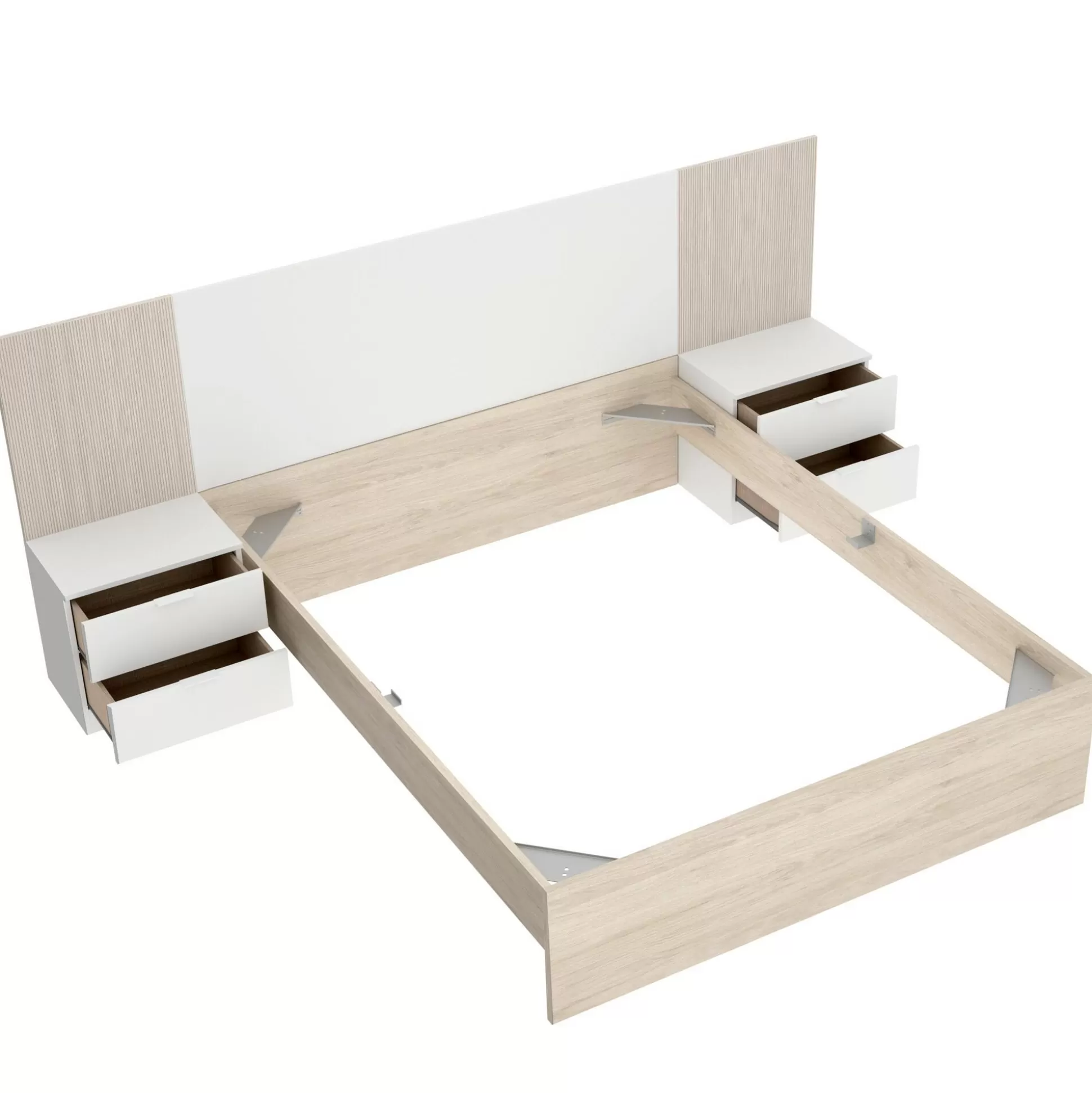 Dmora Letti Alla Francese<Letto alla francese Zoagli, 259x195 h106 cm, Bianco e Rovere