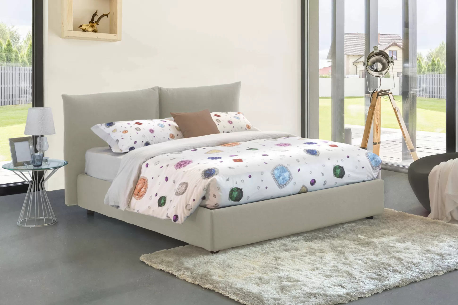 Dmora Letti Matrimoniali<Letto matrimoniale Aghineo, adatto per materasso Cm 160x200,
