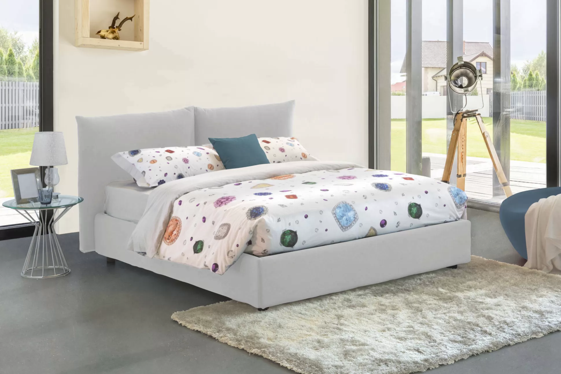 Dmora Letti Matrimoniali<Letto matrimoniale Aghineo, adatto per materasso Cm 160x200,